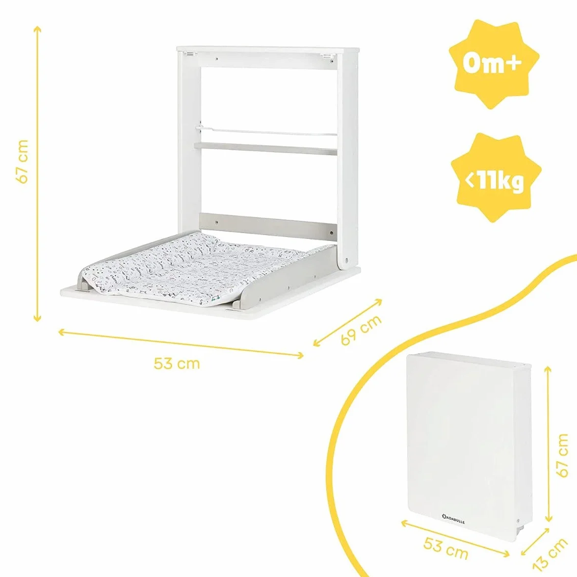 Badabulle B035201 Stól do Przewijania na Ścianę Splash, Biały, 1 Sztuka