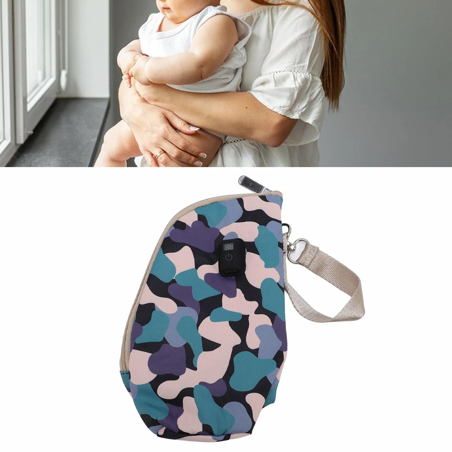 Generic Podgrzewacz do Butelek na Mleko Izolowany Termicznie, Utrzymujący stałą temperaturę 21 ustawień do Karmienia Dziecka w Ruchu Silikonowy Poliester (Camo-czarny)