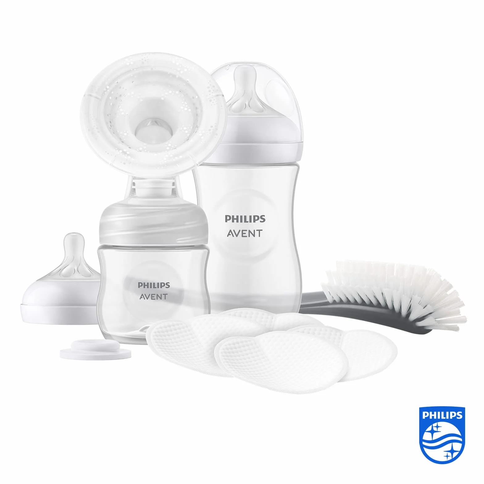 Philips Avent Zestaw upominkowy z laktatorem ręcznym — jeden laktator ręczny, butelki dla niemowląt 260 ml i 125 ml, bez bisfenolu A, 4 jednorazowe wkładki laktacyjne, Starter set