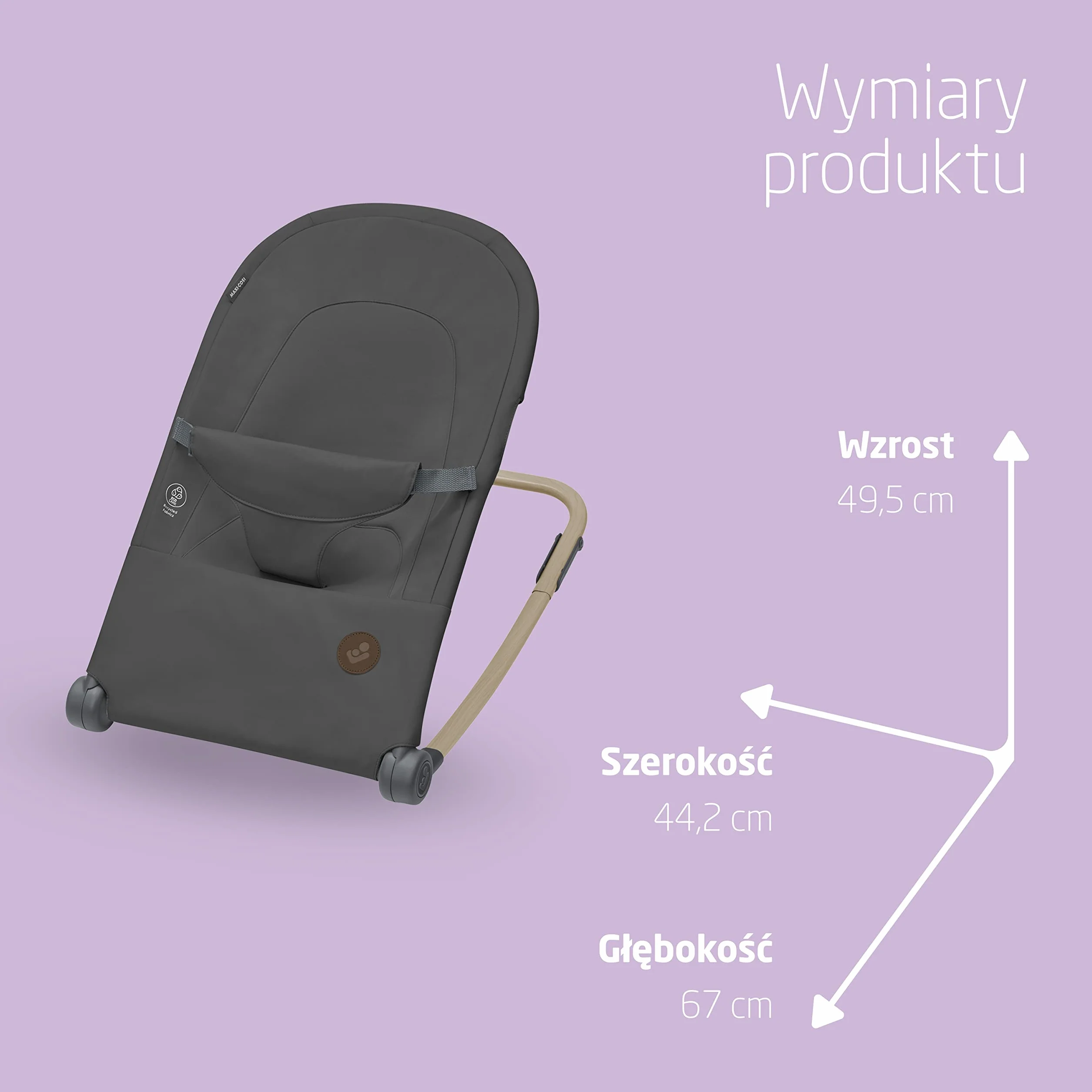 Maxi-Cosi Loa Bujaczek Lezaczek dla Niemowląt, Ultrakompaktowy po Złożeniu, Lekki, 2 Pozycje Odchylania, Przenośny Bujaczek, 100% z Tkanin z Recyklingu, 0–2 Lata, 0–12 kg, Beyond Graphite
