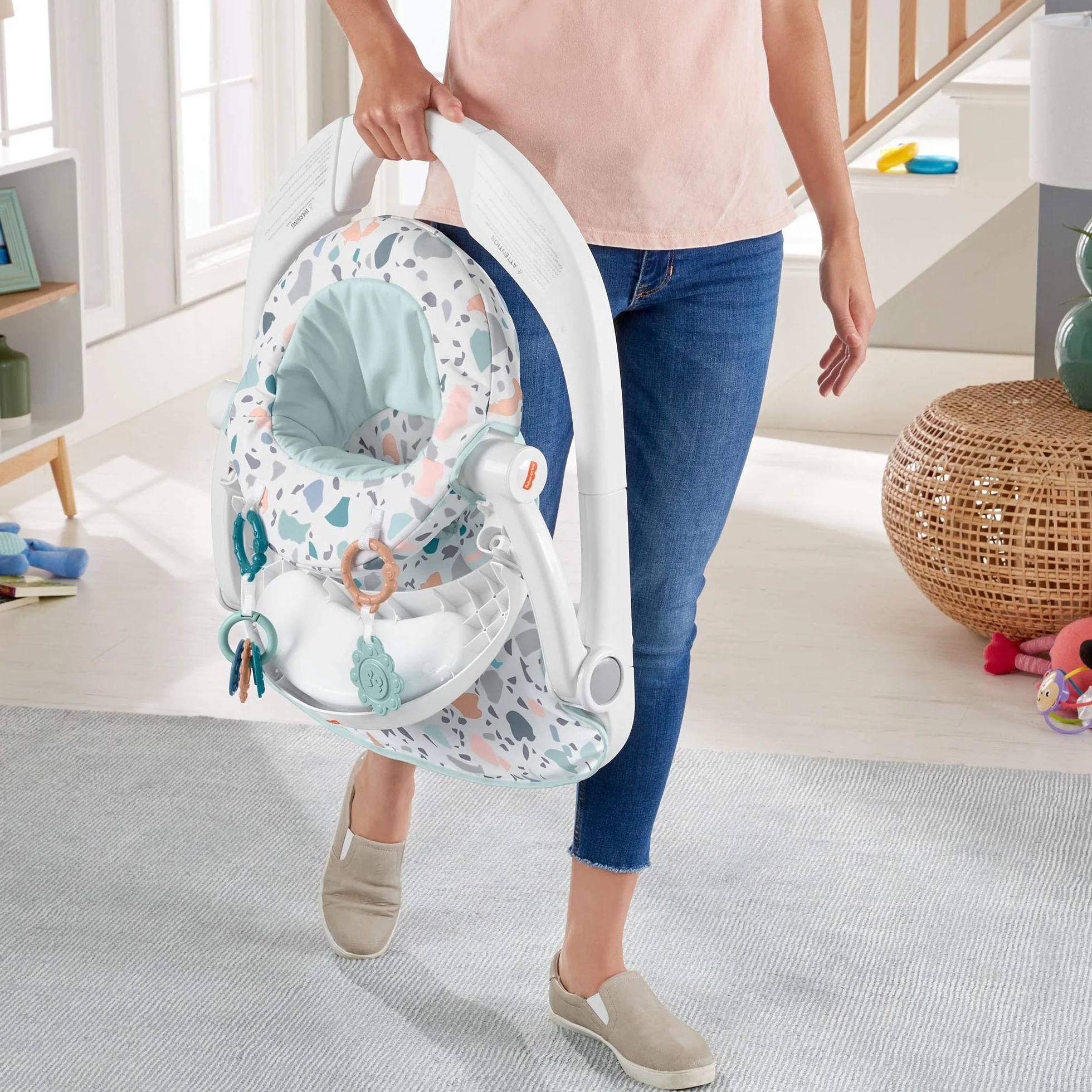 Fisher-Price Portable Baby Chair with Tray and 2 Baby Toys, Sit-Me-Up Floor Seat, Pacific Pebble