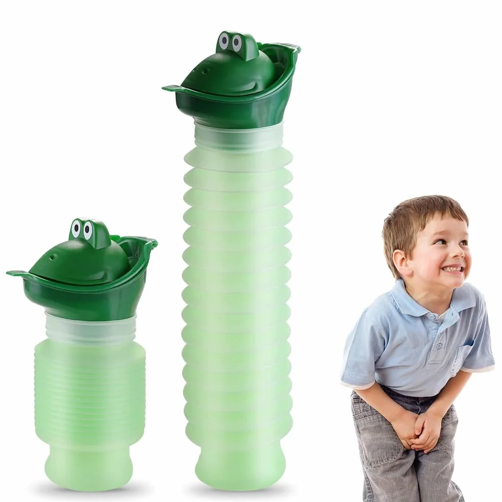Voarge Przenośny nocnik dla dzieci, przenośny kreskówka dzieci unisex nocnik podróż pisuar Auto toaleta Pee, zielony-600ML