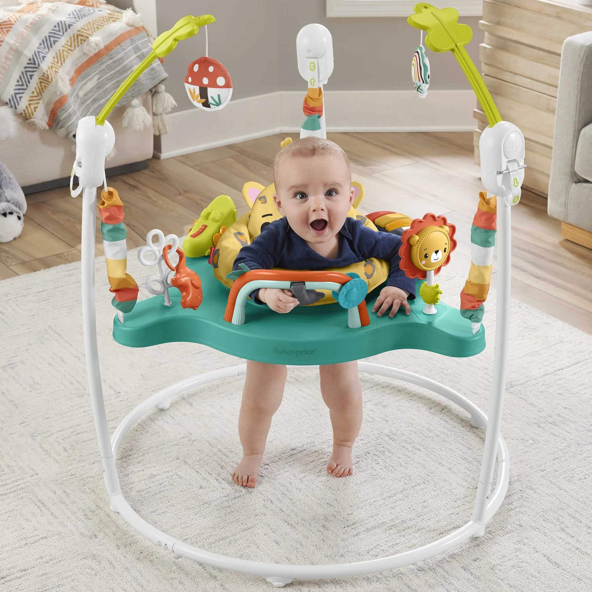 Fisher-Price Skoczek Gepard Centrum zabaw dla niemowląt ze światełkami, dźwiękami i muzyką, interaktywny skoczek dla dzieci, HND47