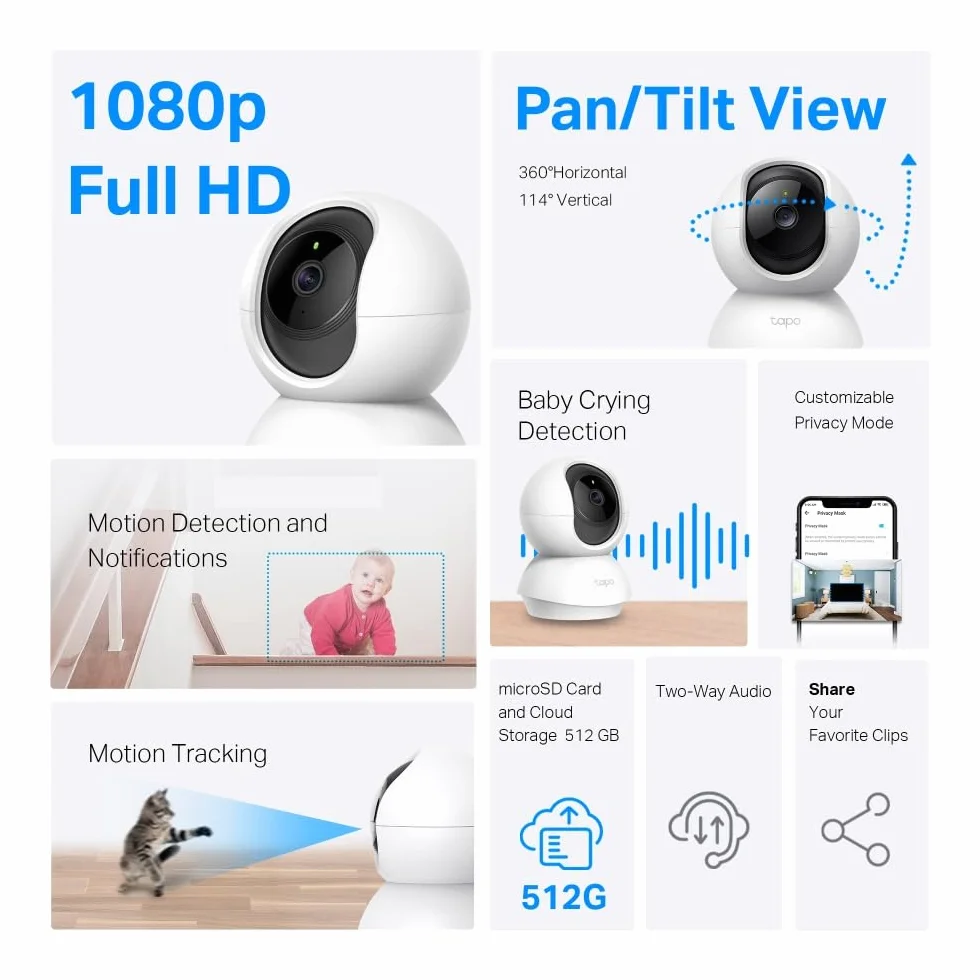 TP-Link Tapo C200P2 | Zestaw 2 kamer Wi-Fi do monitoringu domowego 1080p | Obrotowa głowica | Tryb nocny | Dwukierunkowe audio | Kompatybilne z Alexa i Google Home
