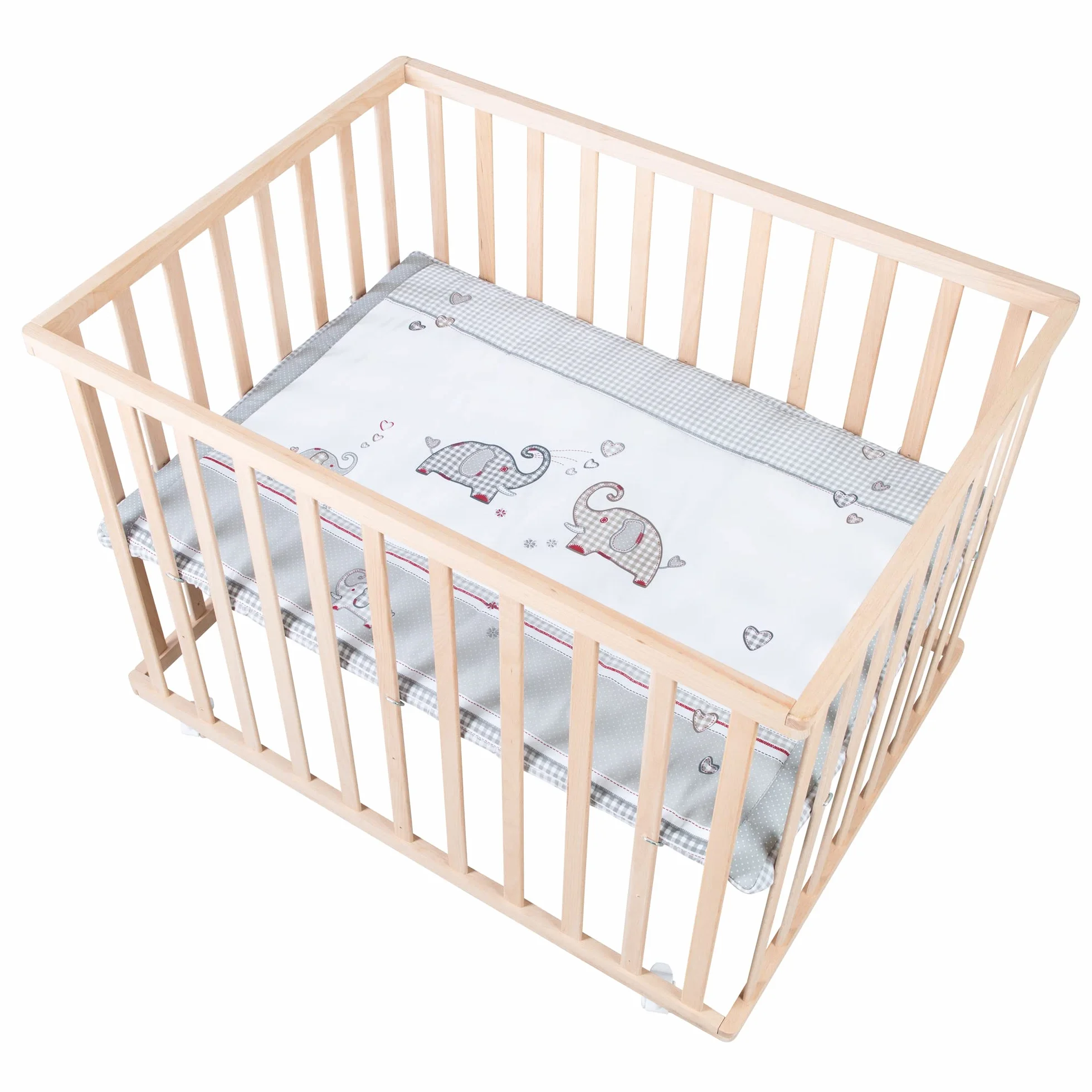 roba Kojec drewniany 75 x 100 cm Jumbo Twins z wkładem i kółkami z hamulcami szary