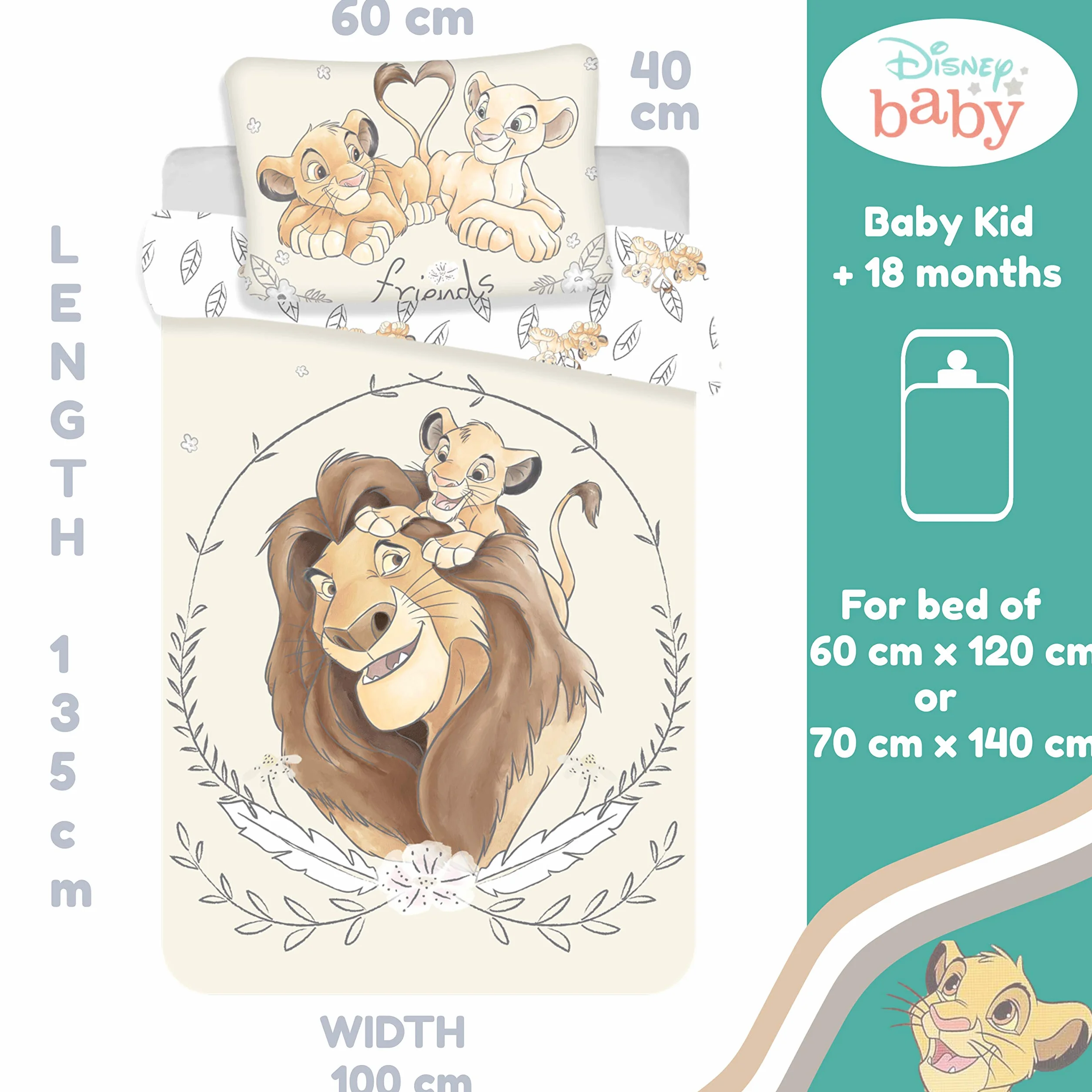 Le King Lion Pościel dla niemowląt 2 szt. 100x135 cm 100% Bawełna Simba Mufasa
