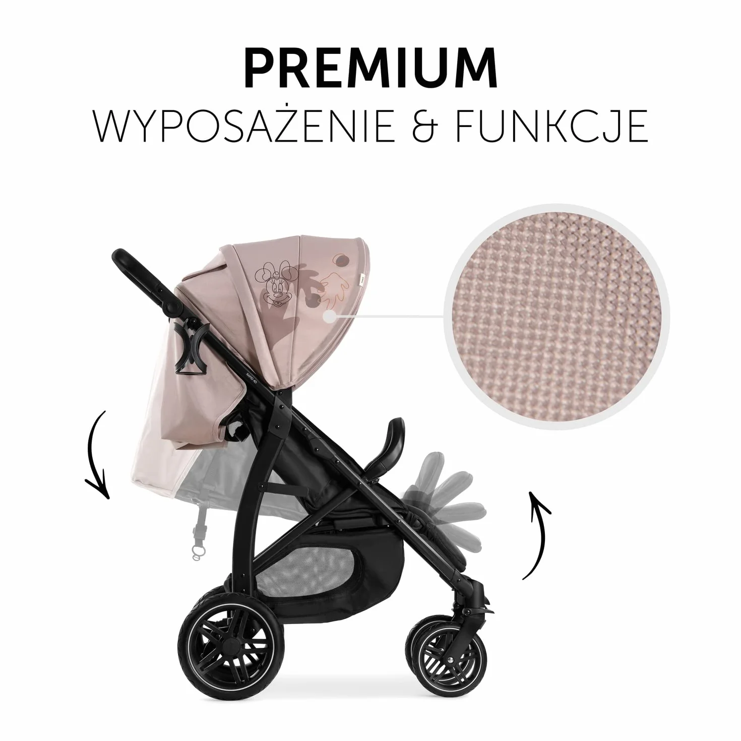 Hauck Spacerówka Rapid 4D do 25 kg, Szybkie Składanie, Filtr UV 50+, Gumowe Koła, Uchwyt na Napój, Regulacja Wysokości, Kosz na Zakupy, Minnie Mouse Rose