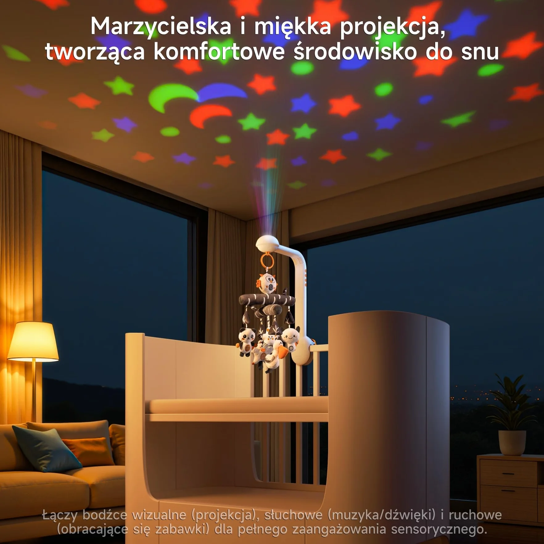 TUMAMA Baby Mobile łóżeczko dziecięce z muzyką 3 w 1 projekcyjny światło rotacja