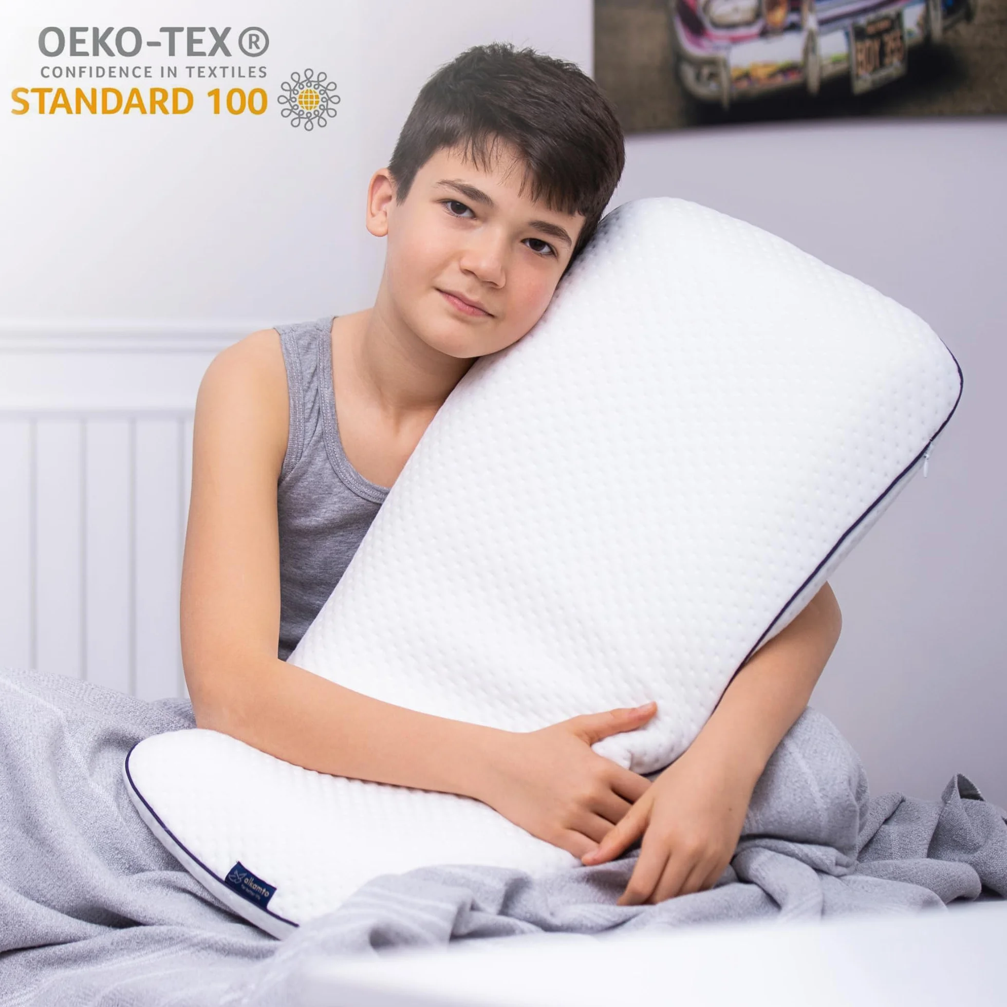 alkamto® Ergonomiczna poduszka dla dzieci, 66 x 33 cm, Öko-Tex, płaska poduszka dla dzieci i małych dzieci od 2 lat (60 x 33 x 6 cm) (60 x 33 x 6 cm)