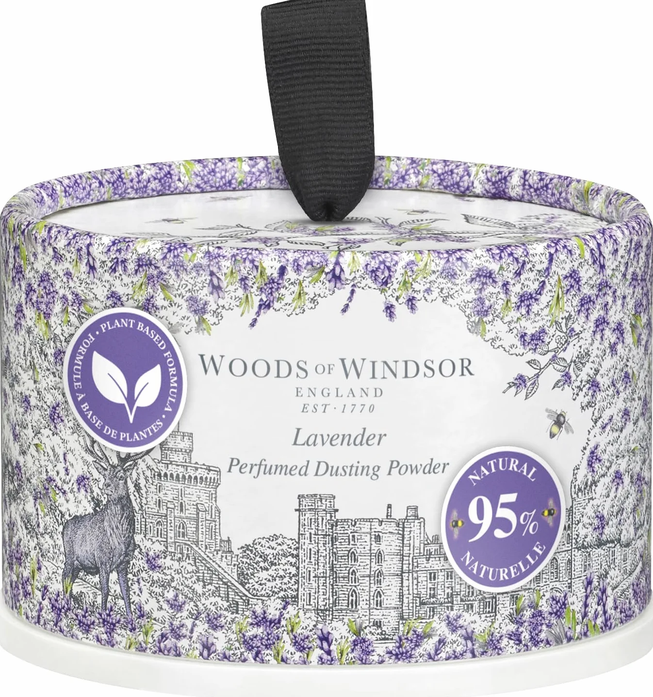 Woods of Windsor Proszek do ciała lawendowy z puszkiem, alternatywa dla talku, 95% składników naturalnych, wegański, 100g. Kontrola zapachu i zapobieganie otarciom.