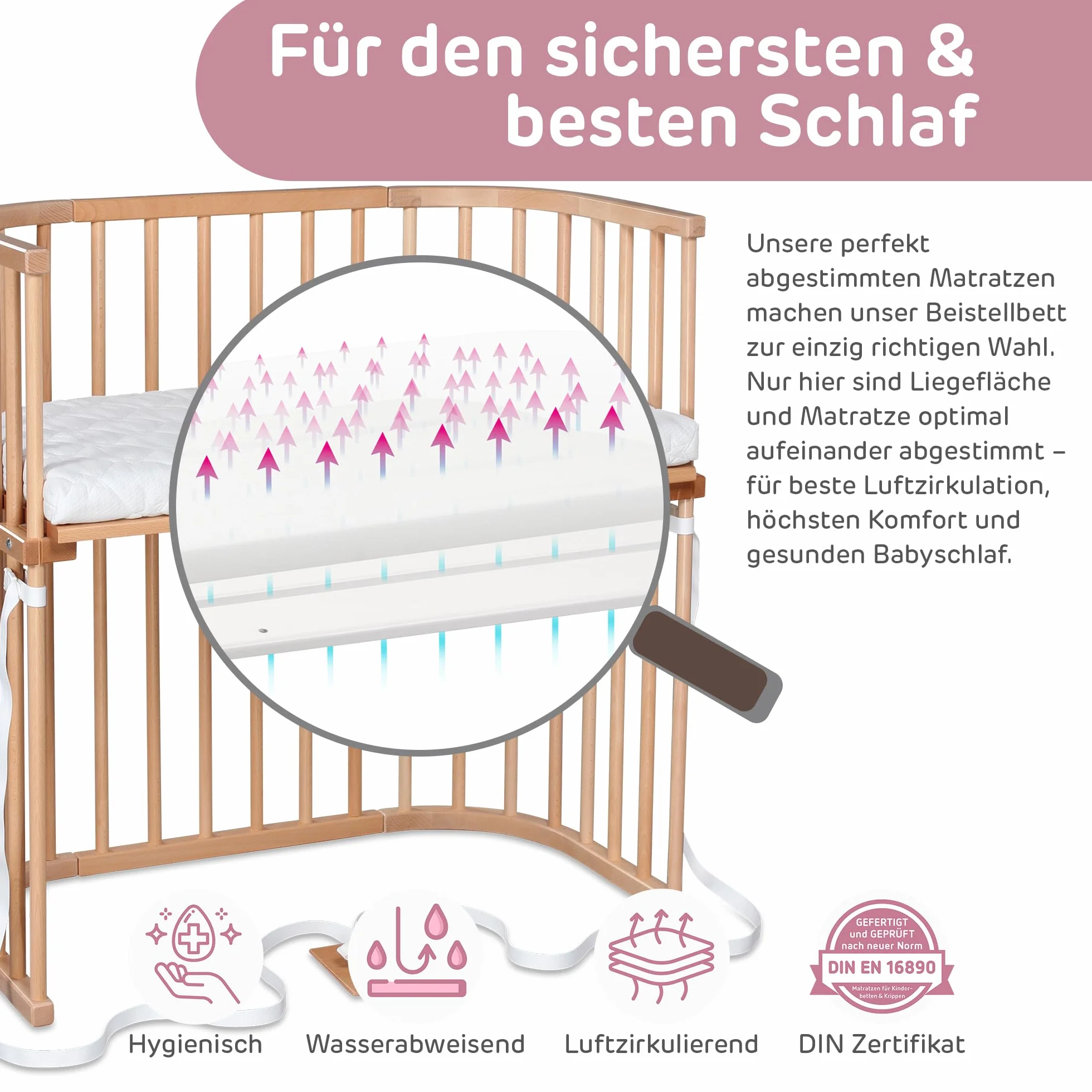 Cododo Babybay Boxspring z litego drewna bukowego I Bezstopniowa regulacja wysokości do łóżeczka dziecięcego z regulacją i ekologicznie rozwijającego się wraz z dzieckiem, lakierowane naturalnie
