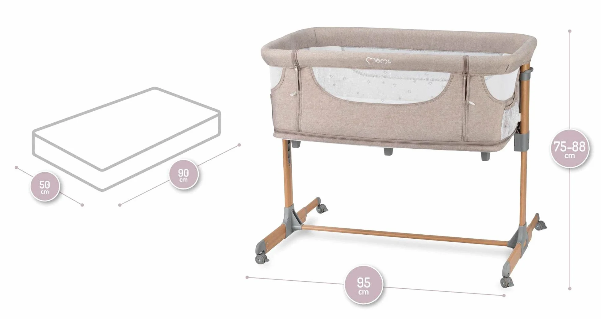Momi SMART BED Łóżeczko Wielofunkcyjne, Beżowy, do 15 kg