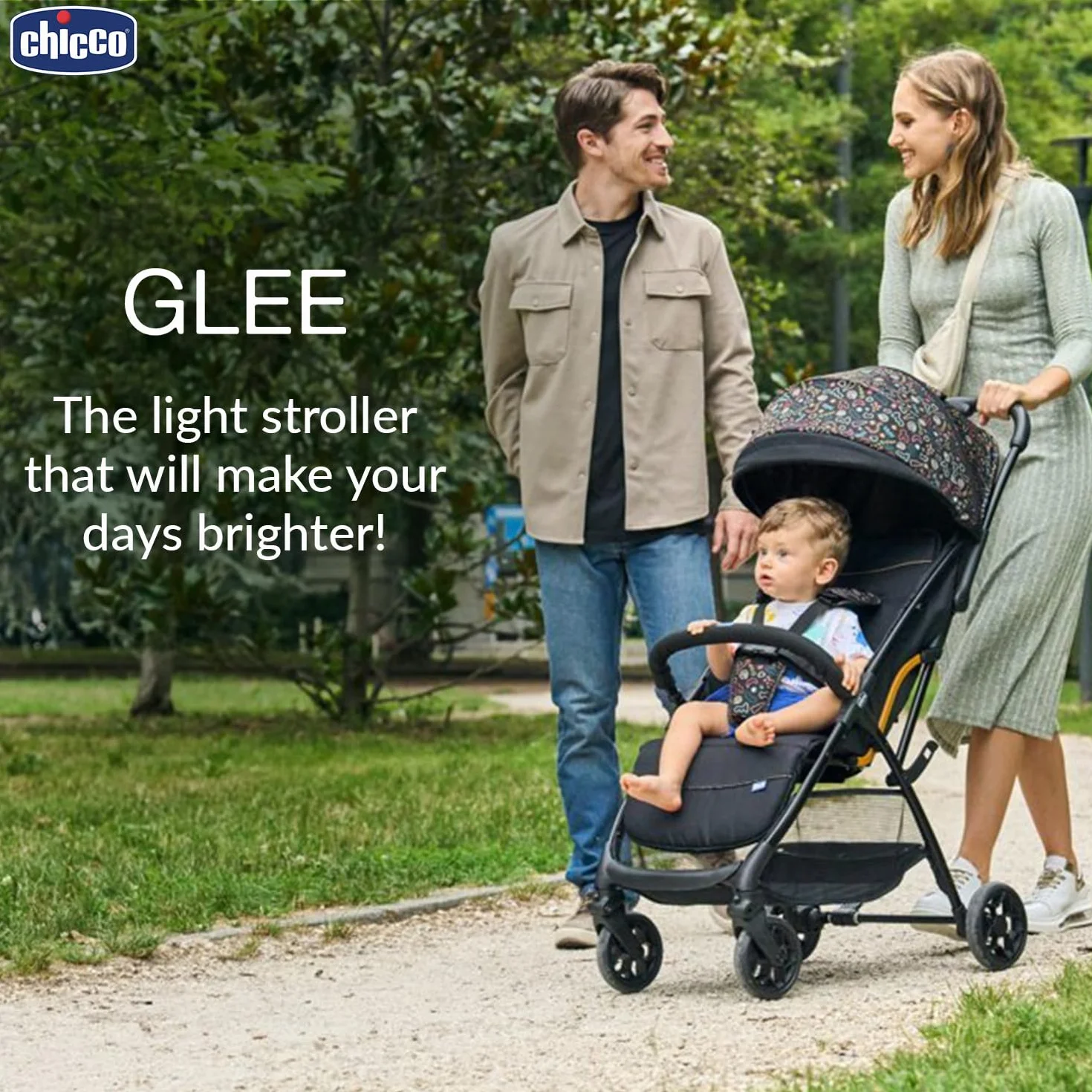 Chicco Glee Lightweight wózek dziecięcy, praktyczny i lekki, automatyczny mechanizm zamykania, szerokie i wygodne siedzisko, wysokiej jakości koła, regulowane oparcie, dach przeciwsłoneczny, do 22 kg,