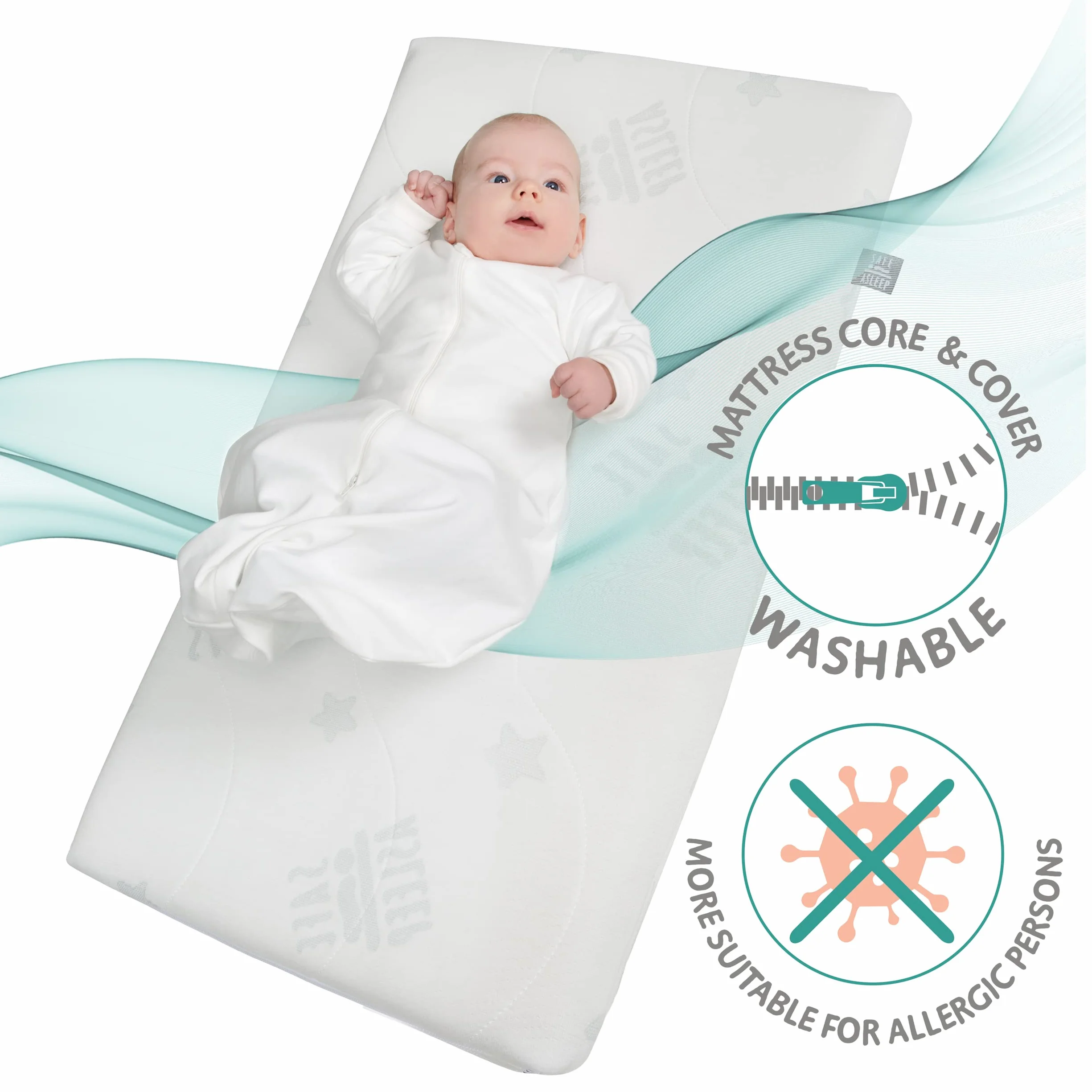 roba Łóżeczko pokojowe i przyścienna kołyska safe asleep 3 w 1-45 x 90 cm - Regulowana wysokość - Zestaw łóżeczka dla niemowląt - Drewno w kolorze białym