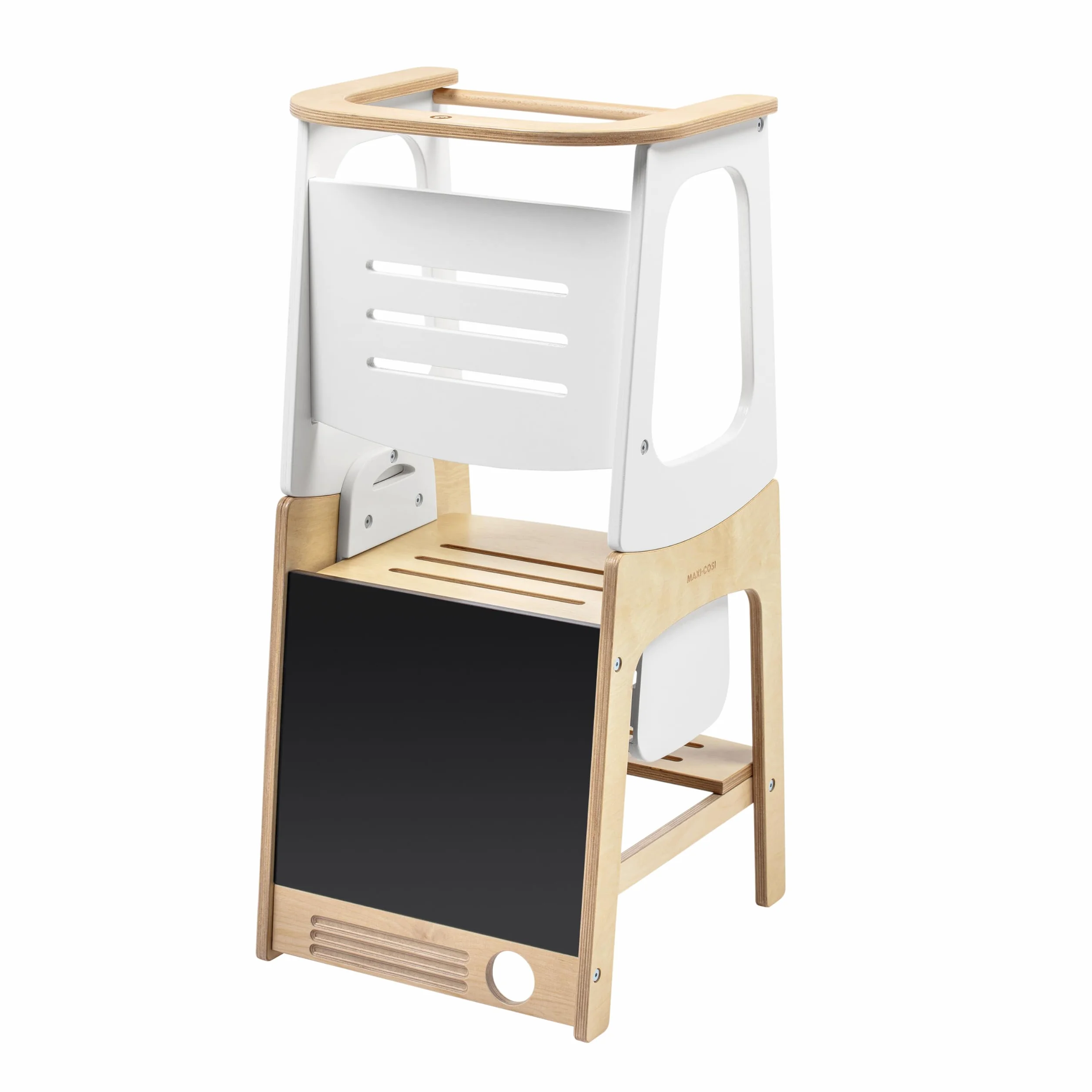 Maxi-Cosi Toucan 3 w 1 Wieża Edukacyjna dla Niemowląt, Montessori Pomocnik Kuchenny Drewniany, 1,5–99+lat, 10–150kg, 3 Ustawienia Wysokości, Stolik+Krzesełkiem, FSC® 100% Certyfikowanego, Natural Wood