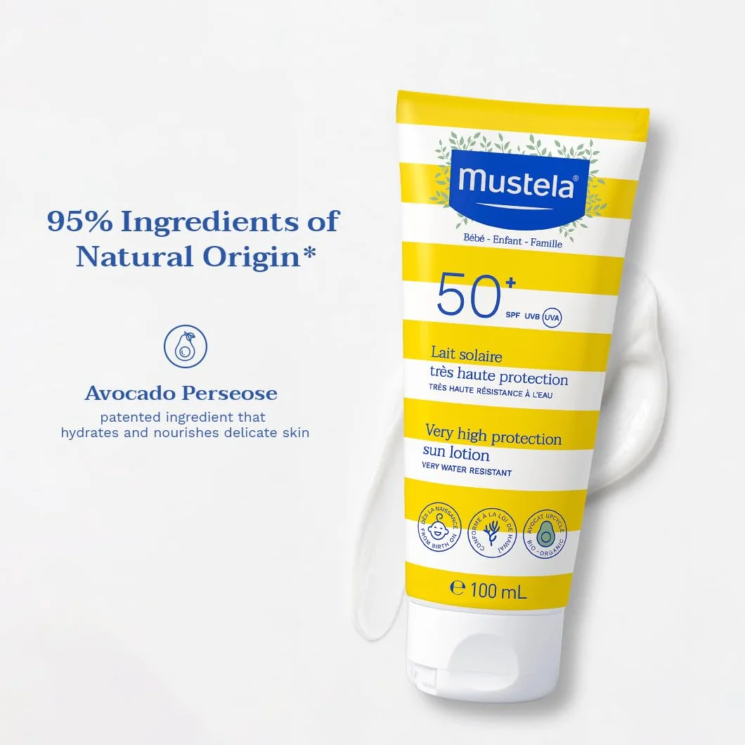 Mustela - Krem przeciwsłoneczny o bardzo wysokim współczynniku ochrony SPF 50+, do twarzy i ciała dla niemowląt i dzieci, 100 ml