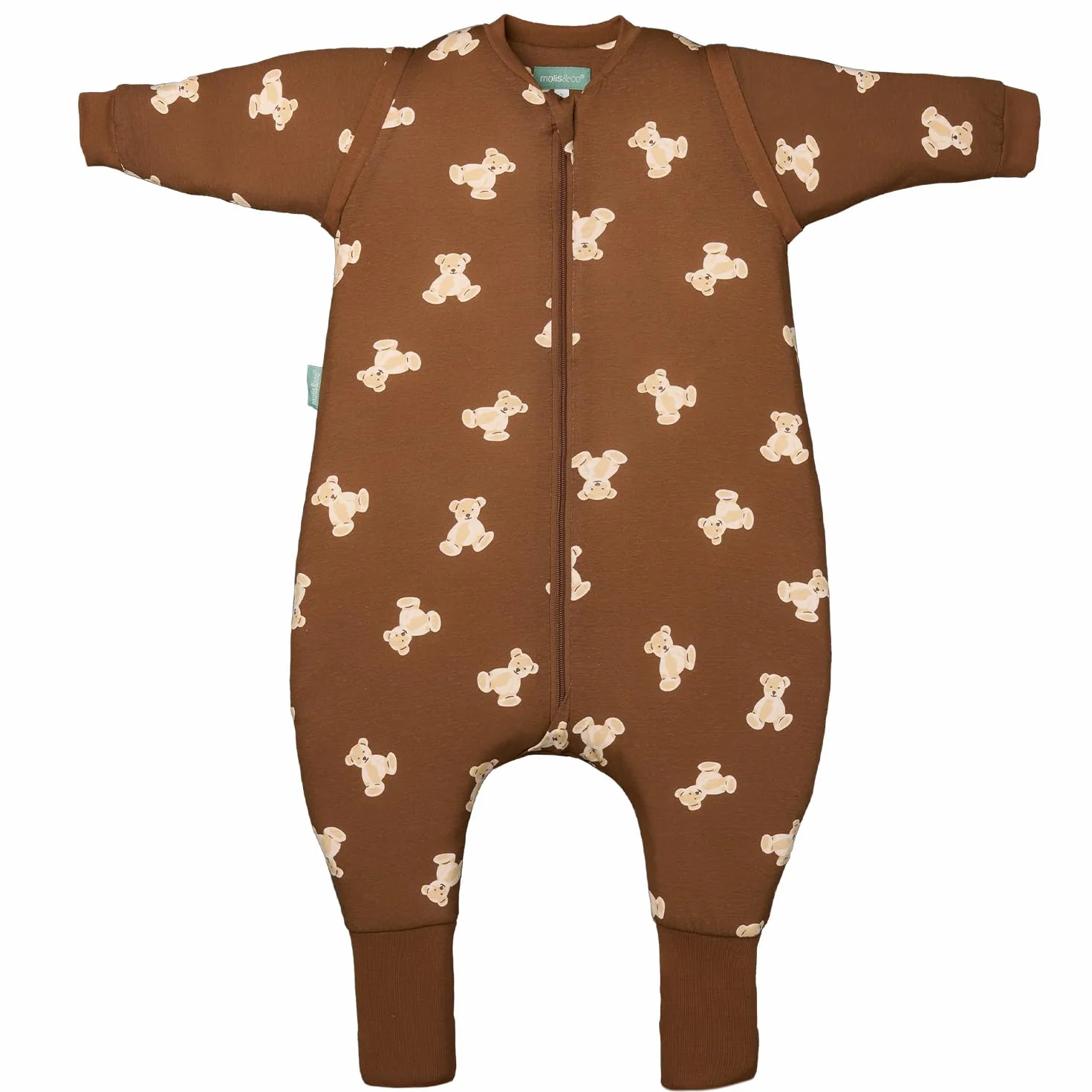 Molis&co Piżama Koc z odpinanymi rękawami i antypoślizgowymi skarpetami 1,0 TOG 80 cm 100% bawełna Oeko-Tex 100 Teddy Mocca