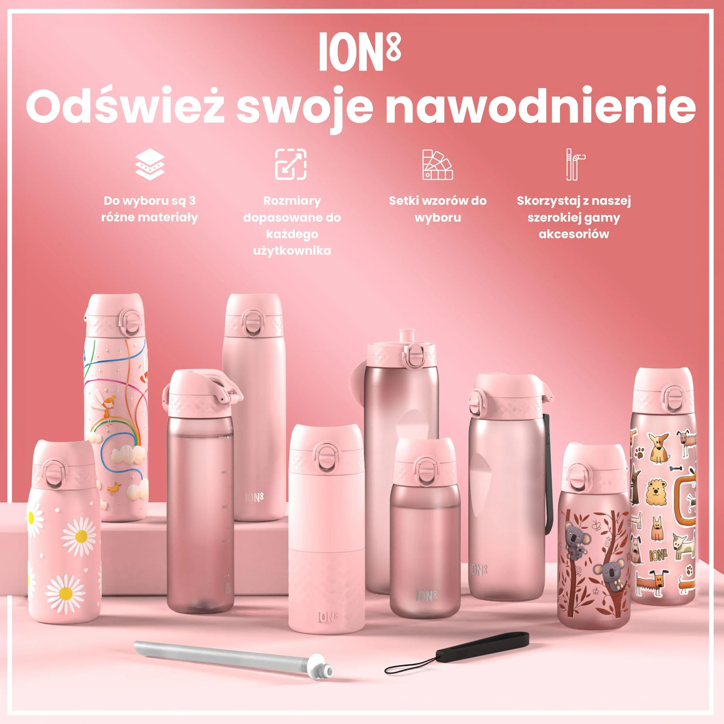 ION8 Butelka na Wodę, Szczelna, Łatwe Otwieranie, Bezpieczny Zamek, Można Myć w Zmywarce, Bez BPA, Higieniczne Pokrycie, Uchwyt do Przenoszenia, Łatwa Czyszczenie