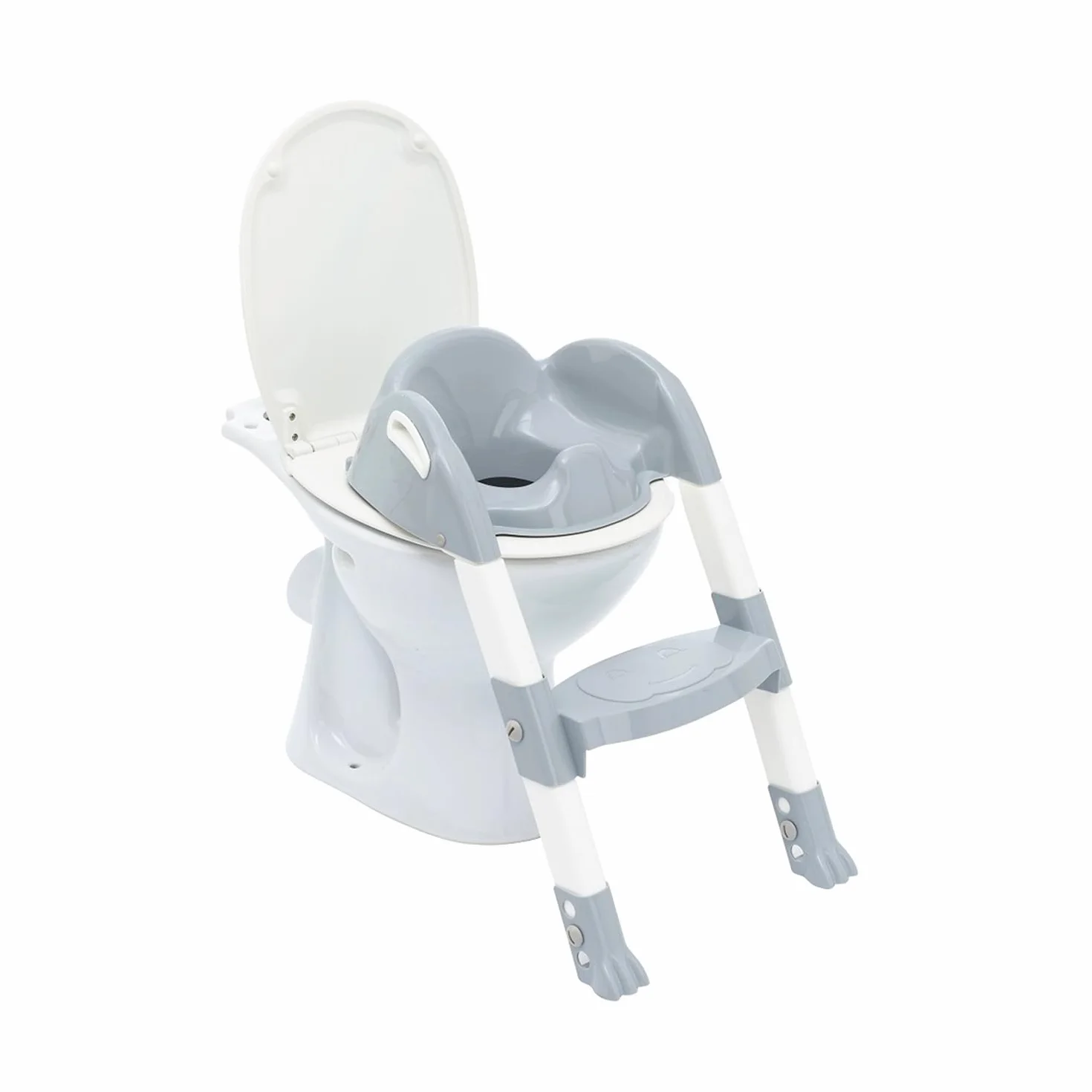 THERMOBABY - Reduktor toalety dla dzieci - Kiddyloo - Sprytna, zabawna i higieniczna - Regulowane nóżki, antypoślizgowy stopień - kompaktowe składanie - od 18 miesięcy - Made in France - Szary
