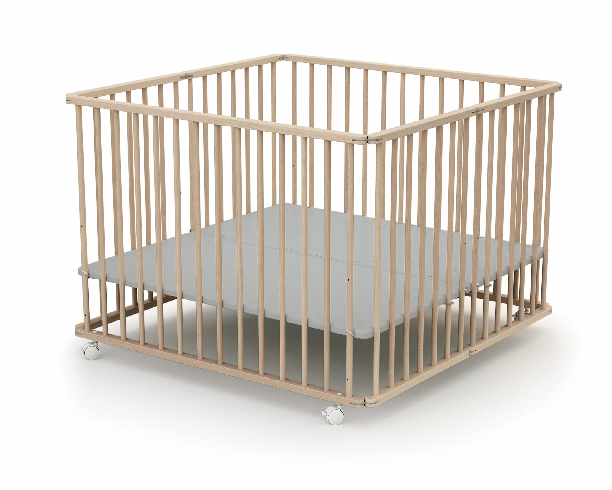 WEBABY - Kojec Składany 100X100 Buk Surowy| Kojec XXL z 4 kółkami | Regulowane dolne 3 wysokości | Dla dzieci do 24 miesiąca życia