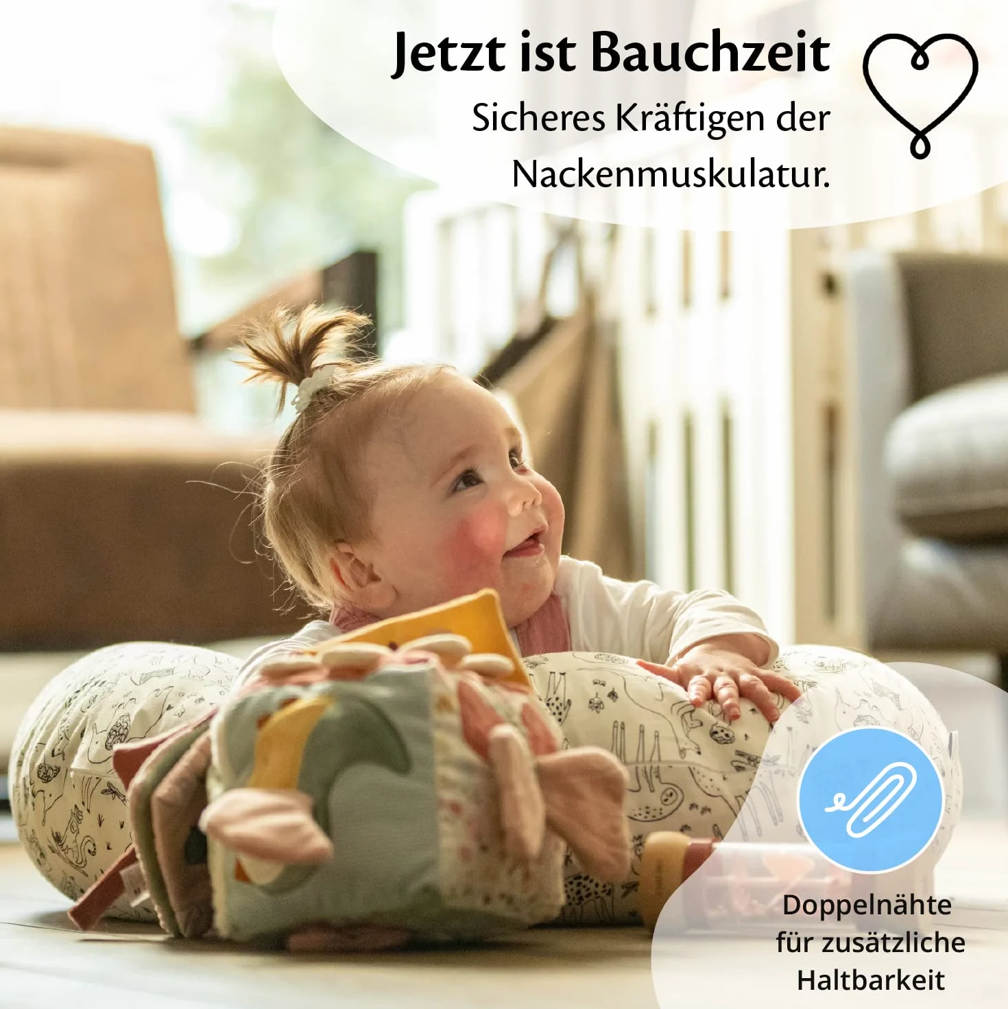 Ella Poduszka do karmienia – ergonomiczna poduszka dla niemowląt do wygodnego karmienia i karmienia niemowląt, wyściełany zagłówek dla niemowląt ze zdejmowaną bawełnianą poszewką - niebieska z sercami