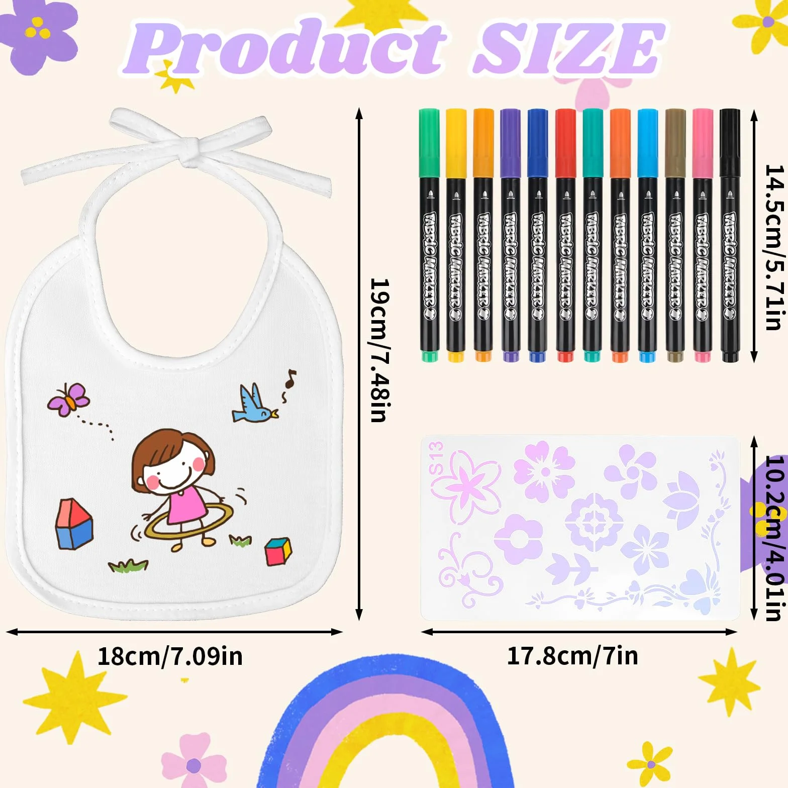 16 sztuk śliniaków do malowania, śliniaki na biało z 16 szablonami i 12 pisakami tekstylnymi, wodoodporne, 100% bawełna, chusta na szyję na baby shower, do zabawy, dla chłopców i dziewczynek