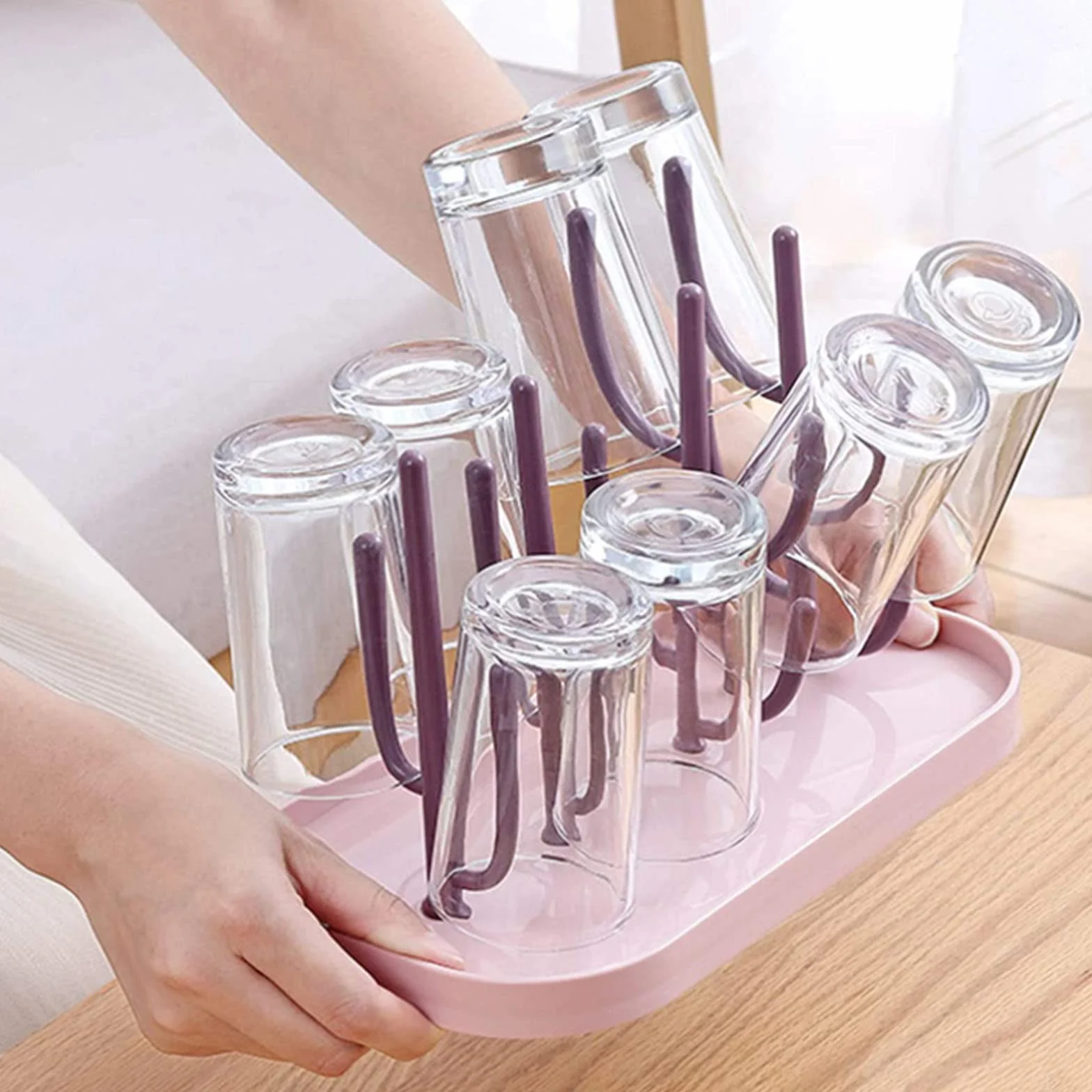 LiRiQi stojak do suszenia butelek dla niemowląt, suszarka na butelki, stojak na akcesoria, kubek ze smoczkiem, bez BPA, różowy