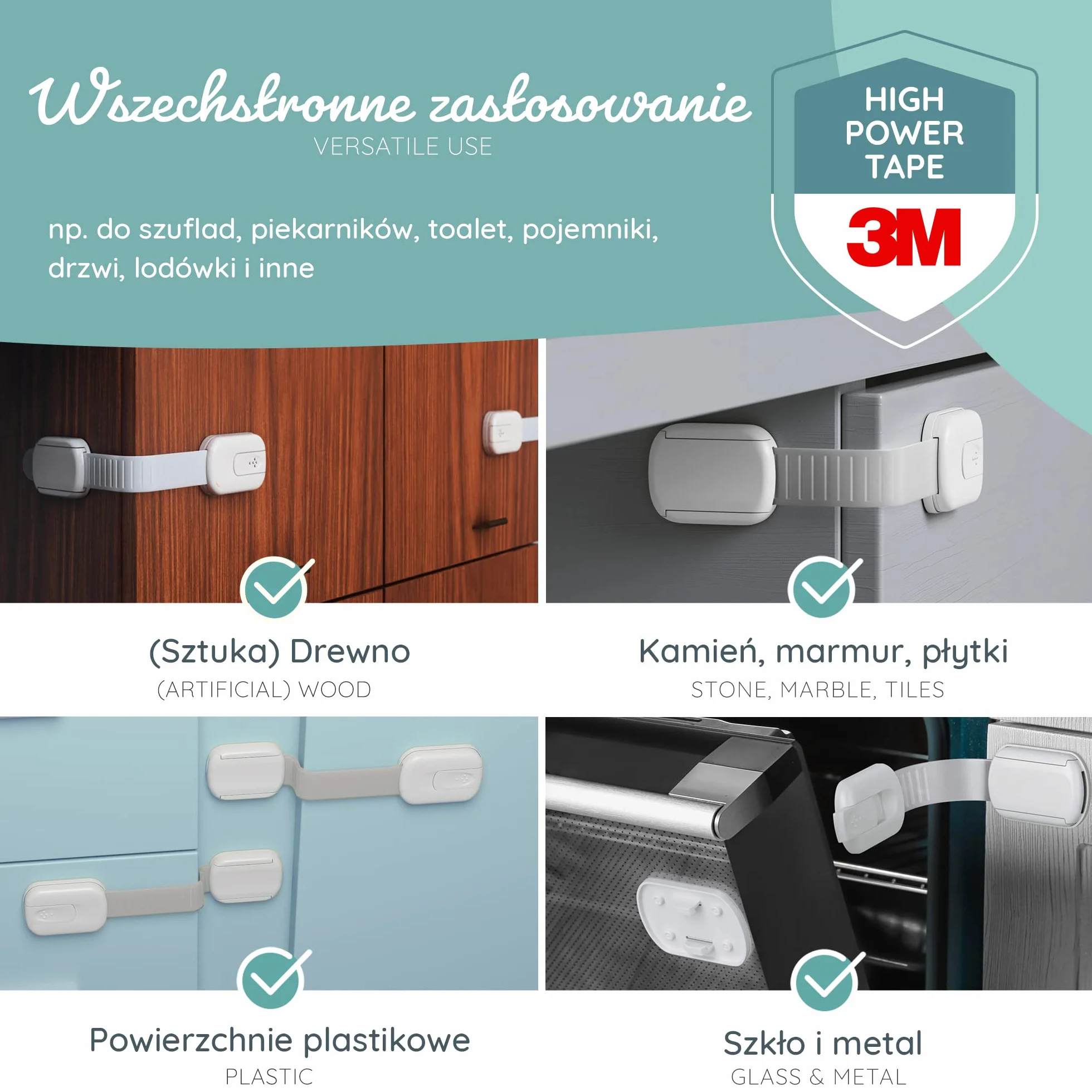 BEARTOP GH67 Zabezpieczenie Do Szuflad Przed Dziećmi, 8 Sztuk, Biały
