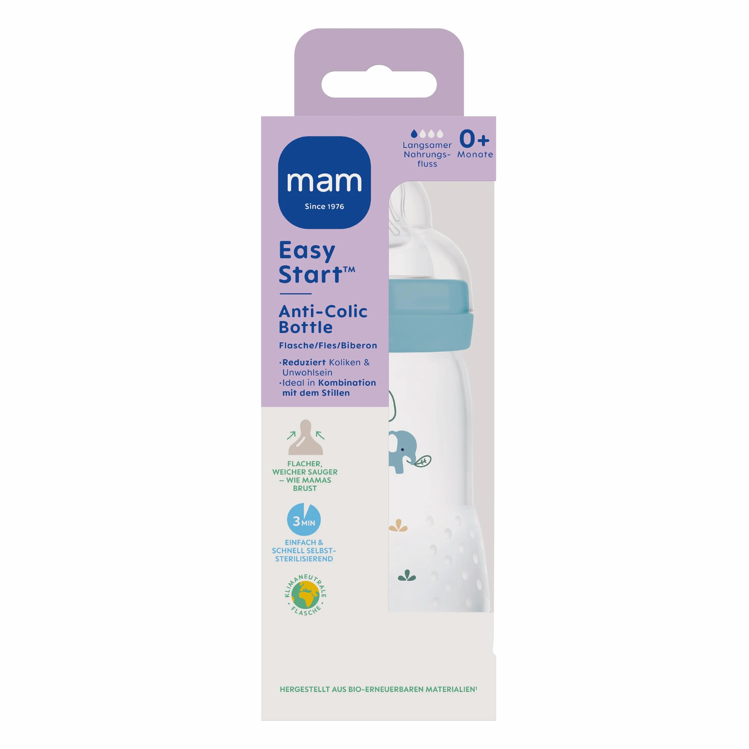 MAM Easy Start Anti-Colic butelka dla niemowląt 260 ml, zawór dolny, rozmiar 1, 0+