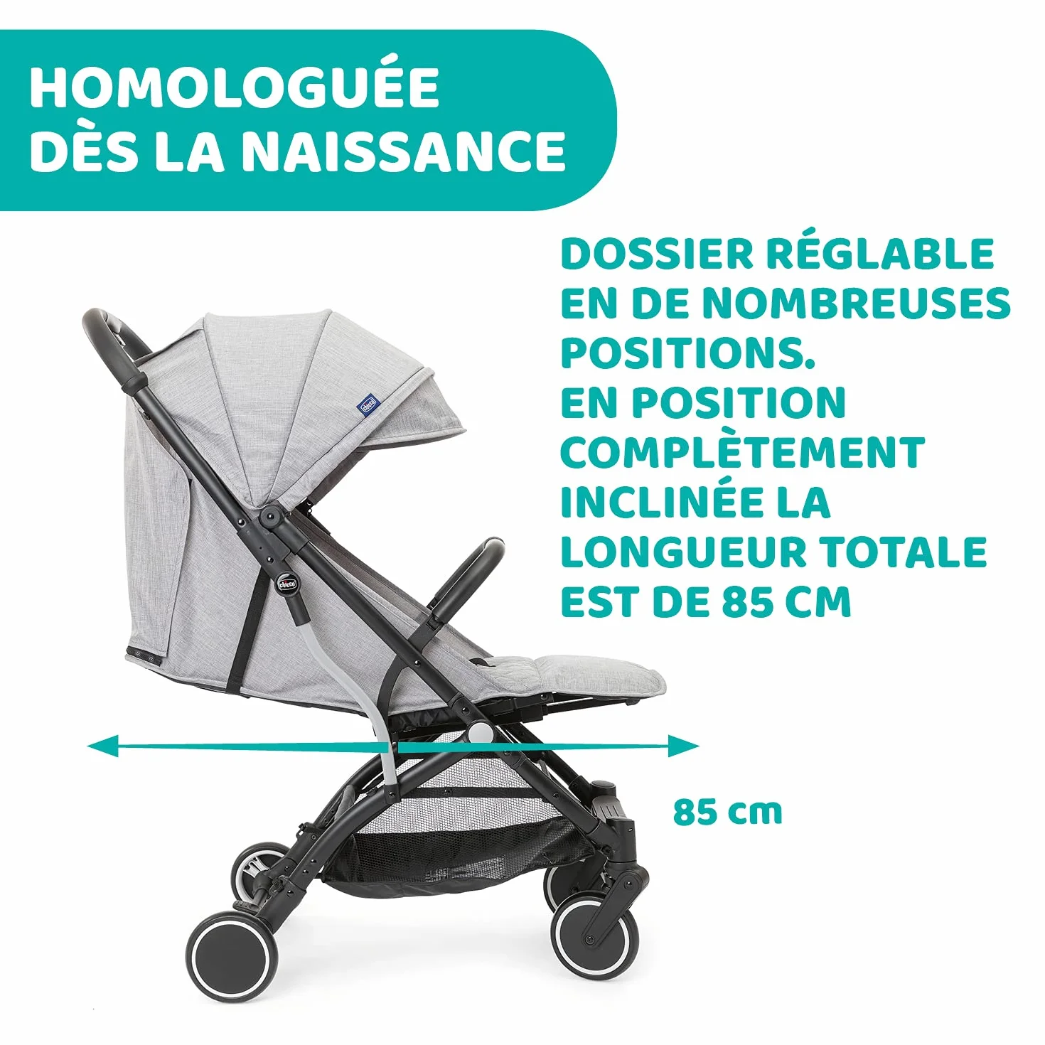 Chicco Trolley Me Lekki Wózek Spacerowy Dla Dzieci od Urodzenia do 15 kg, Rozkładane Oparcie, Składany jak Walizka, Kompaktowy Po Złożeniu, Koszyk, Okrycie Przeciwdeszczowe, Powiększana Budka