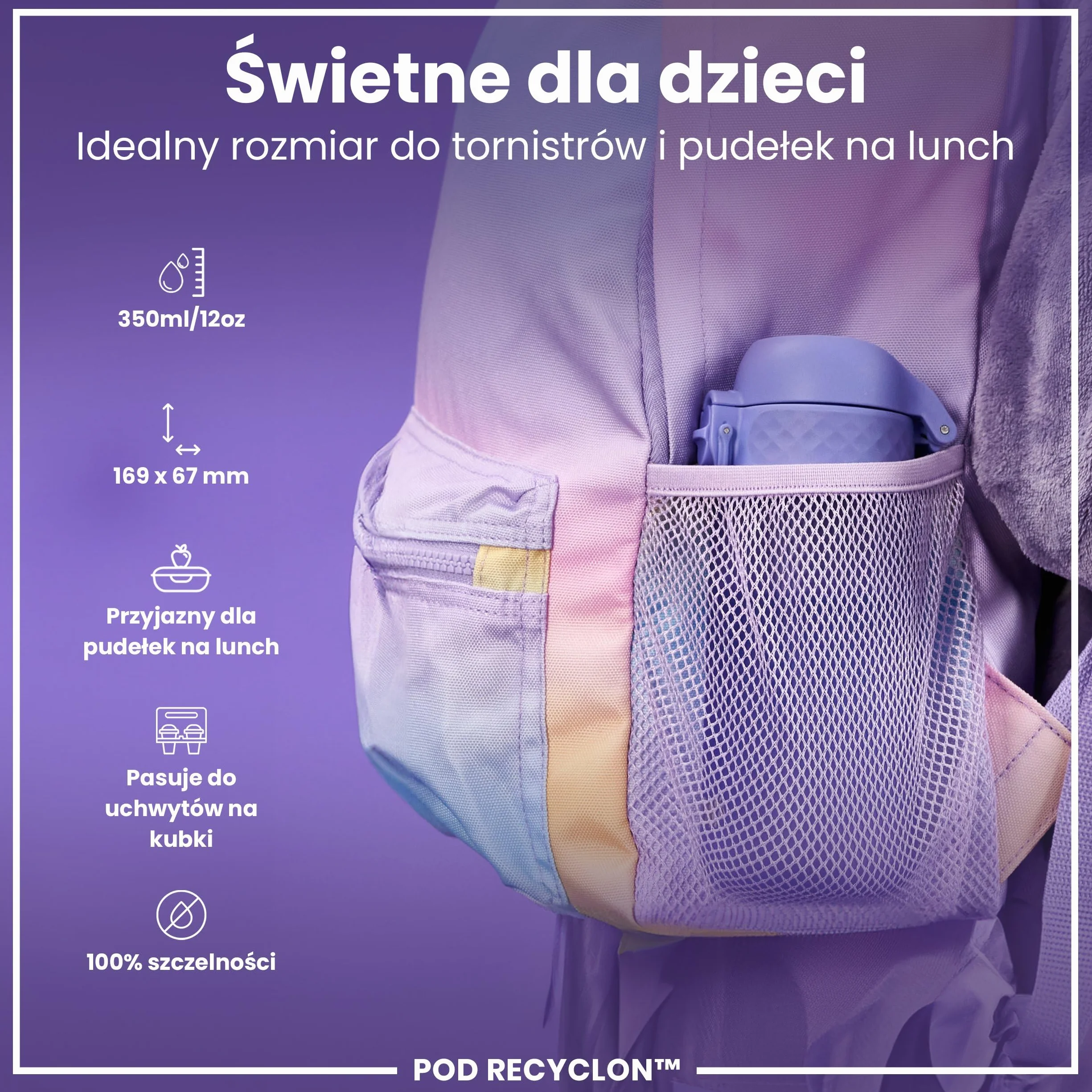 ION8 Butelka dla Dzieci, 350 ml/12 oz, Szczelna, Łatwa do Otwarcia, Bezpieczny Zamek, Można Myć w Zmywarce, Bez BPA, Uchwyt do Przenoszenia, Łatwa do Czyszczenia, Bezwonny, Jasnofioletowy