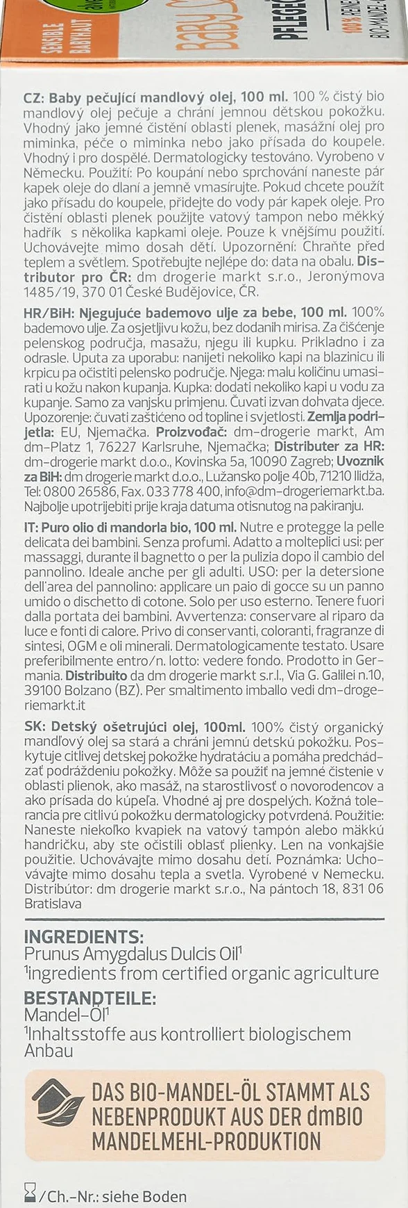 alverde BABY olejek dla niemowląt, 100% czysty ekologiczny olejek migdałowy, 100 ml