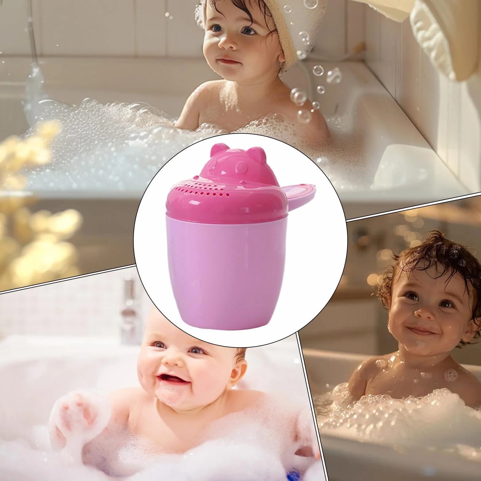 Baby Bath Cup, Toddler Rinse Jug, Cartoon Pourer Design, Thickened Safety Feature for Hair Washing and Bathing, Shower Rinsing, Kids Bath Time Acessories 215.17 Inch Pink, Green