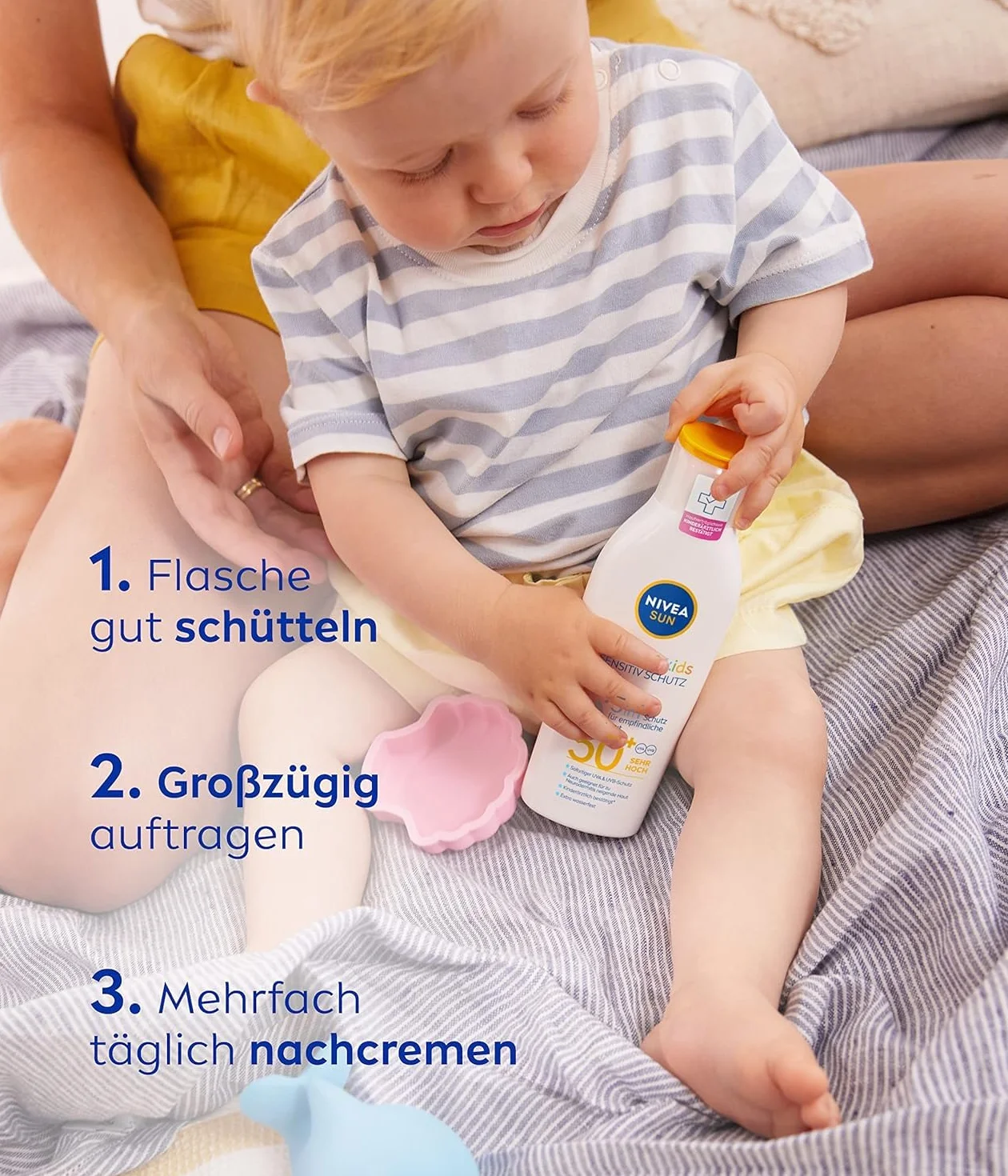 NIVEA SUN Kids Sensitiv ochrona i pielęgnacja mleczko do opalania SPF 50+ (200 ml), bardzo wodoodporny krem przeciwsłoneczny z SPF 50+, balsam do opalania dla wrażliwej skóry dziecka