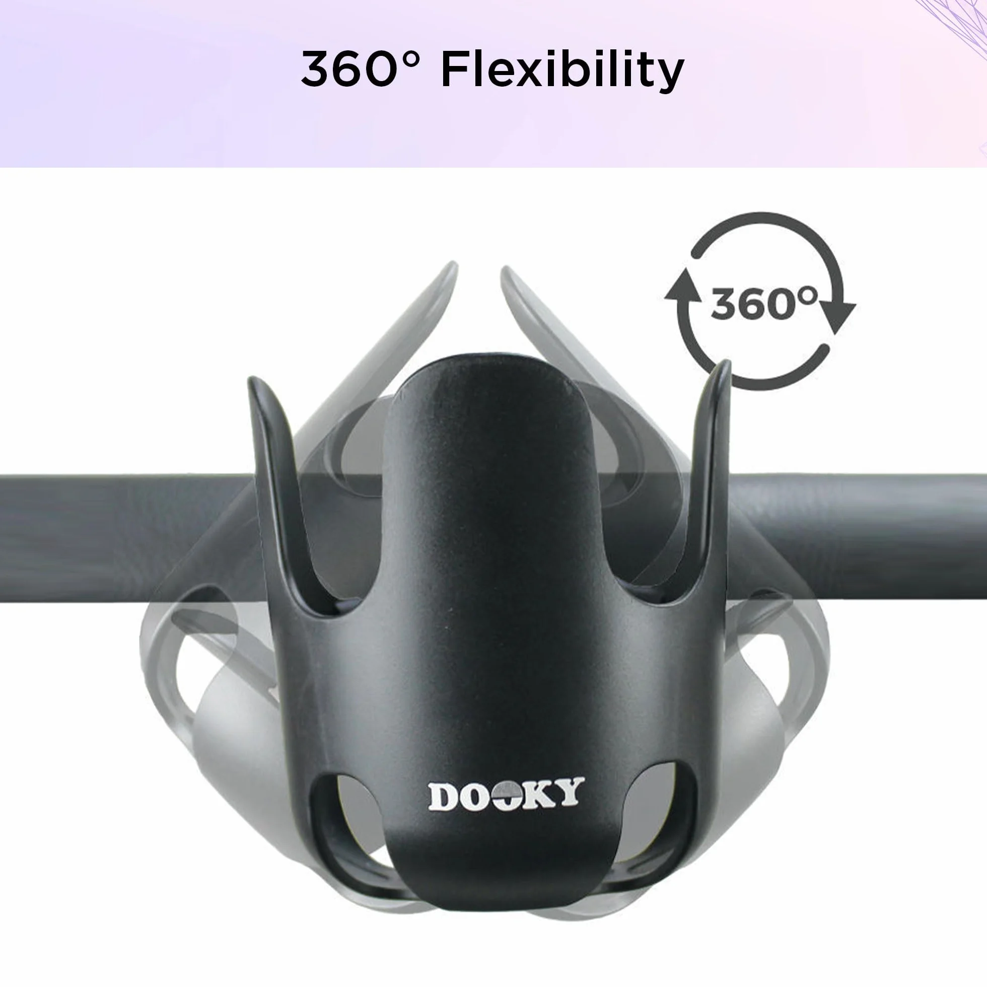Dooky uchwyt na kubek do wózków dziecięcych (uniwersalny, regulowany rzep, warstwa antypoślizgowa, elastyczność 360°, różne rozmiary, BPA-free), Czarny