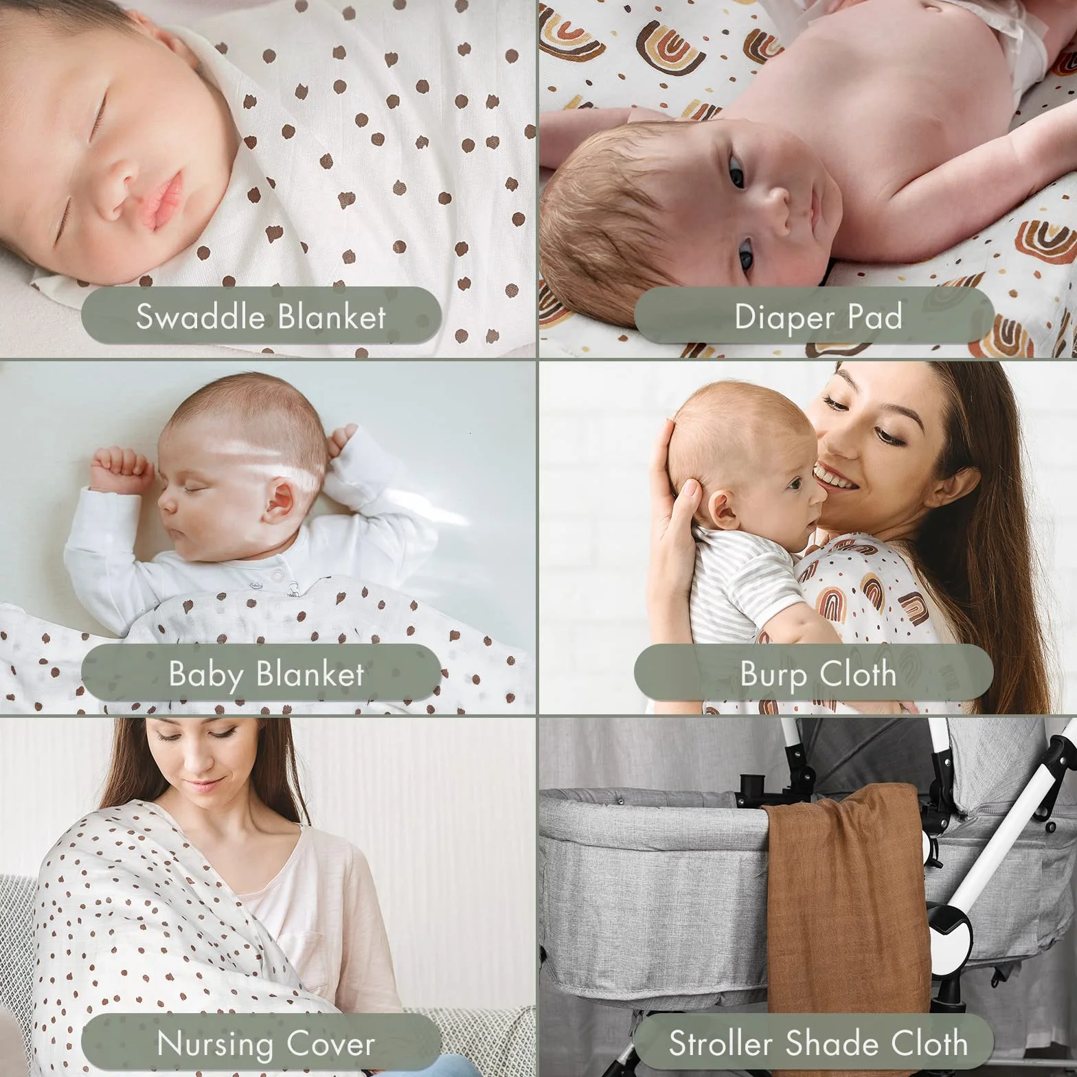 GLLQUEN BABY 6 x bawełnianych muślinowych ściereczek dla niemowląt, 70 cm x 70 cm, chłonne i oddychające, idealne do czyszczenia, czyszczenia i przykrywania noworodków