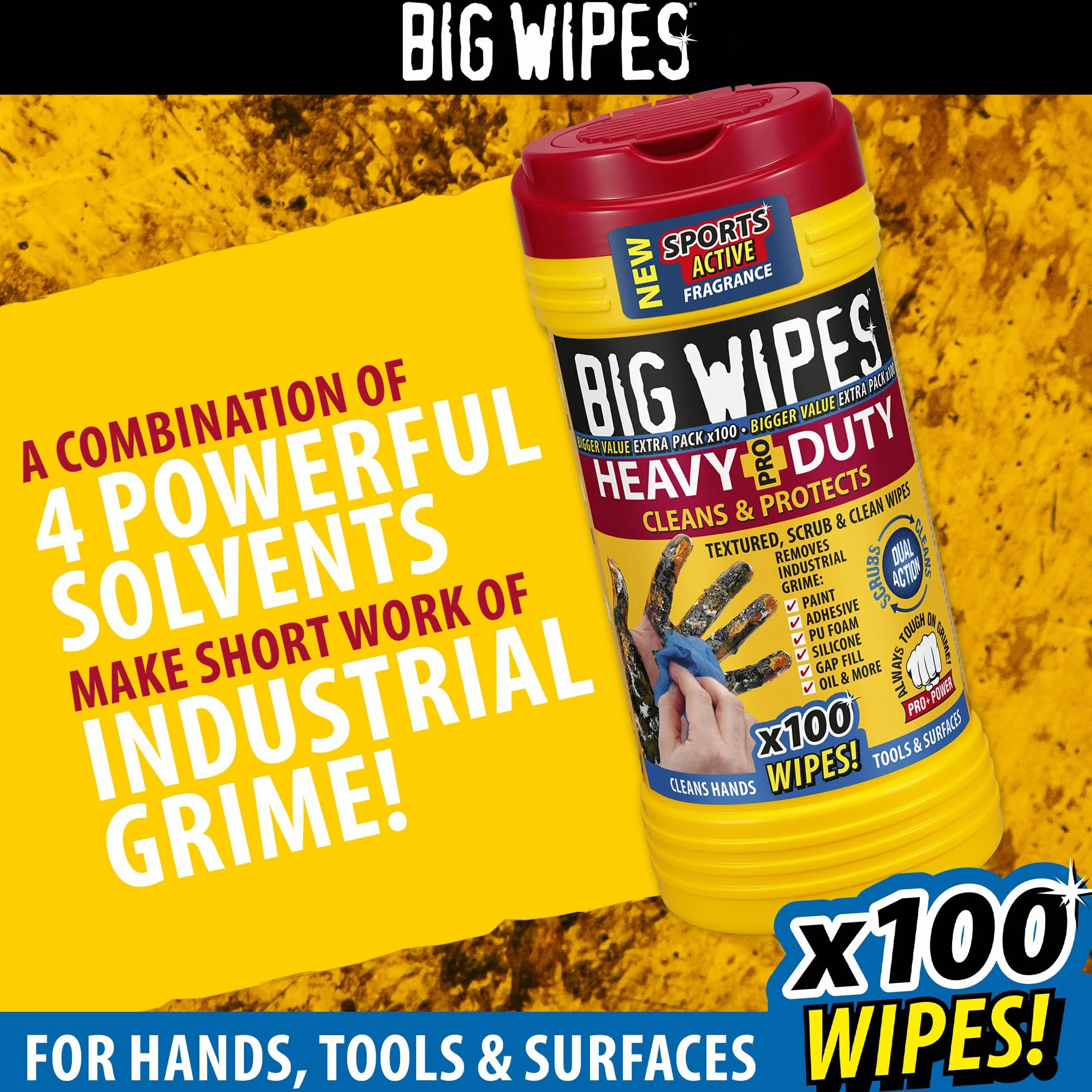 Big Wipes Heavy-Duty ProPlus dwustronne chusteczki do czyszczenia, odporne na działanie przemysłowe, antybakteryjne i trwałe, niebieskie, 80 sztuk