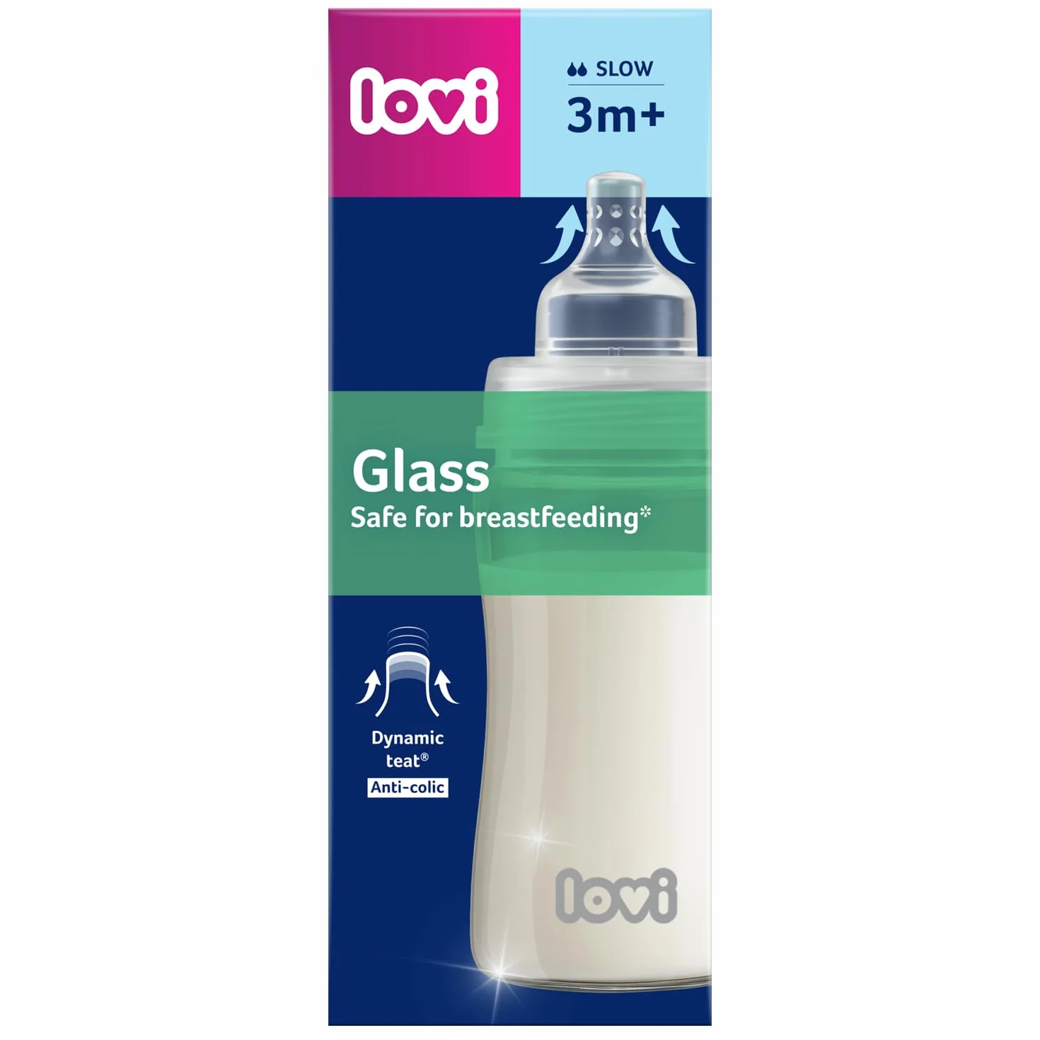 LOVI Butelka do karmienia szklana 250 ml z systemem SUPERvent