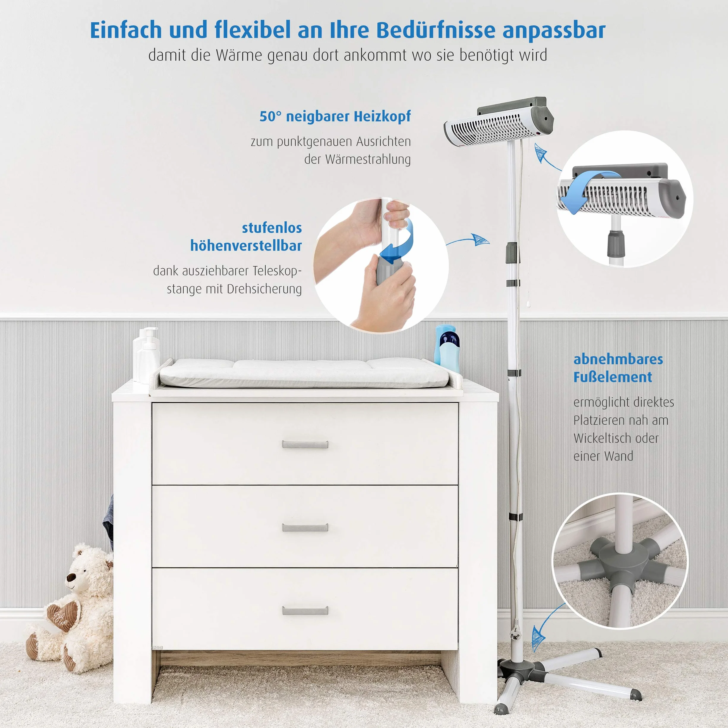 Reer 19050 Promiennik do Przewijania Easyheat Flex, Biały, 1 Sztuka