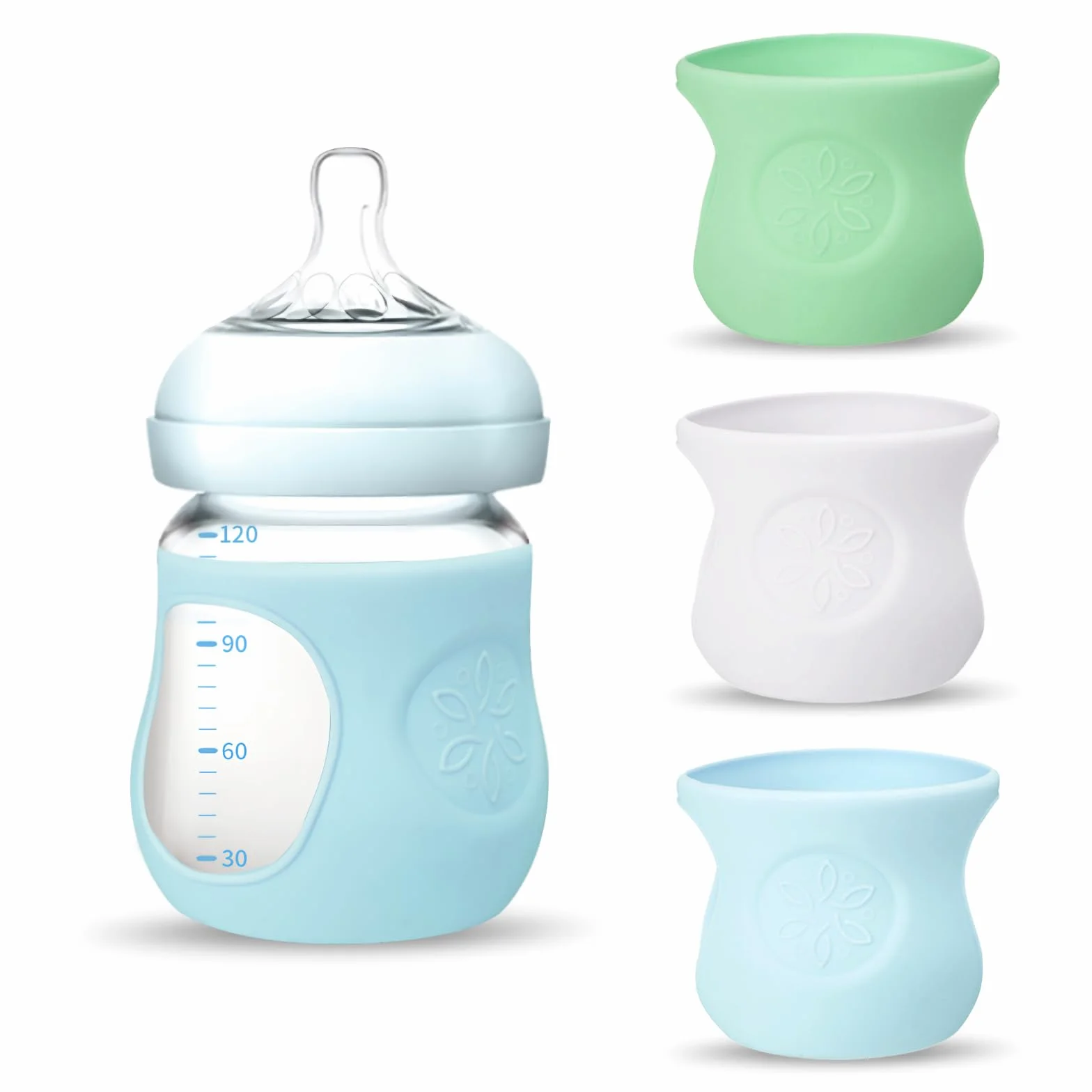 Zestaw 3 silikonowych koszulek na butelki Avent, 120 ml, odporne na pęknięcia etui ochronne Avent, silikonowe pokrywki, kompatybilne z butelkami dla niemowląt