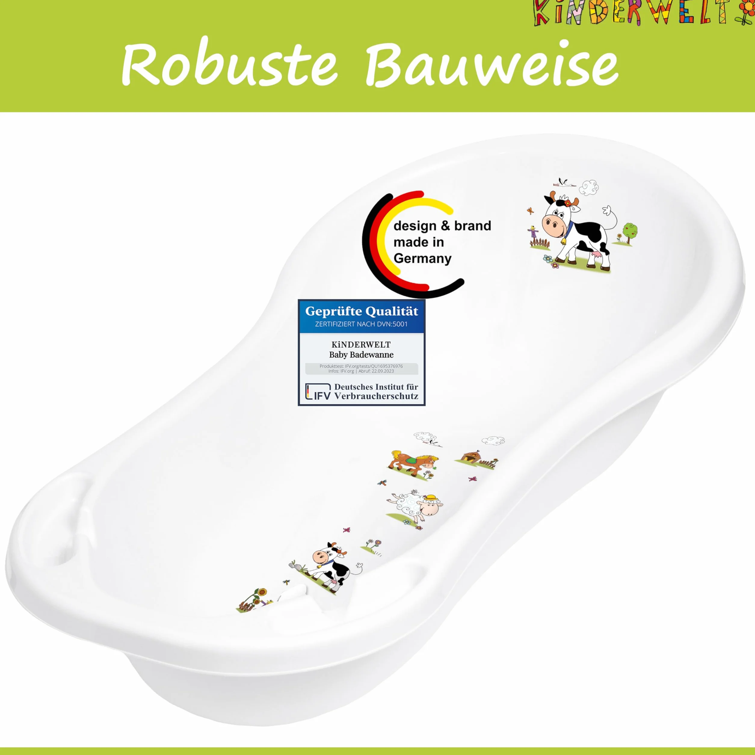 KiNDERWELT Wanna do kąpieli dla niemowląt 100 cm - Wanna do kąpieli dla dzieci z motywem Funny Farm - Bez BPA - Wanna do kąpieli dla niemowląt i noworodków - aqua