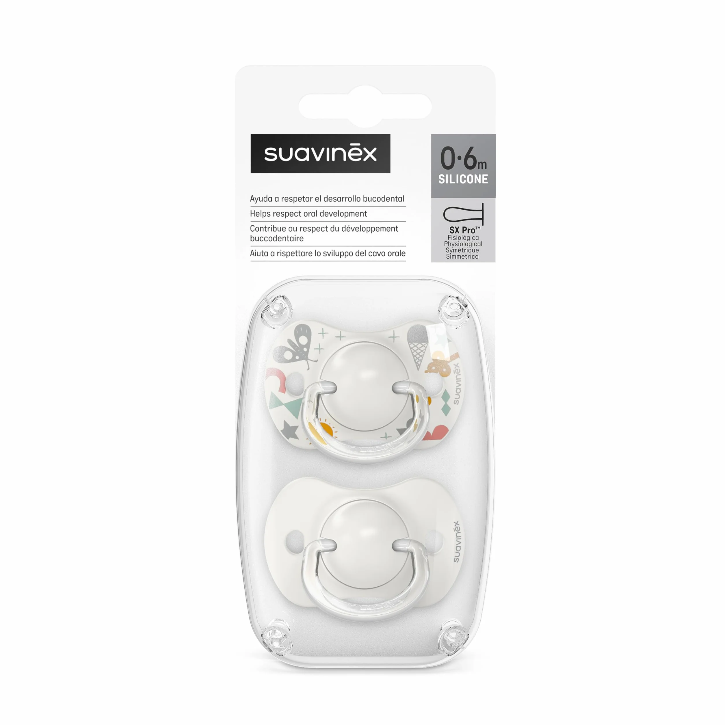 Suavinex SX Pro silikonowy smoczek symetryczny dla niemowląt 0-6 miesięcy, 2 szt