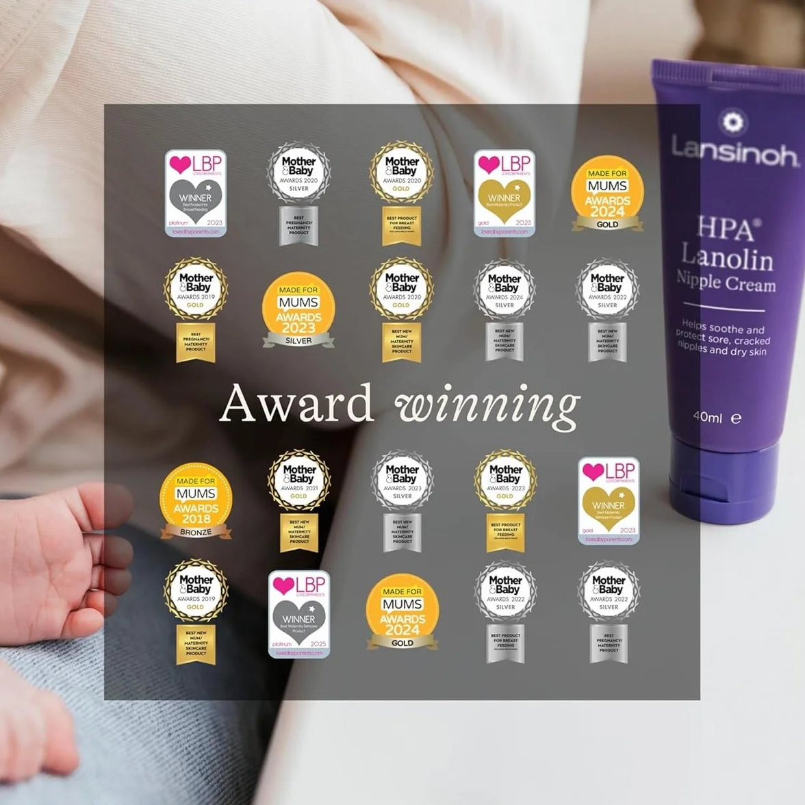 Lansinoh HPA Lanolin Nipple Cream for sore nipple & cracked skin, 100% natural single ingredient, breastfeeding essential, tasteless, odourless, hospital bag, moisturising, 40ml