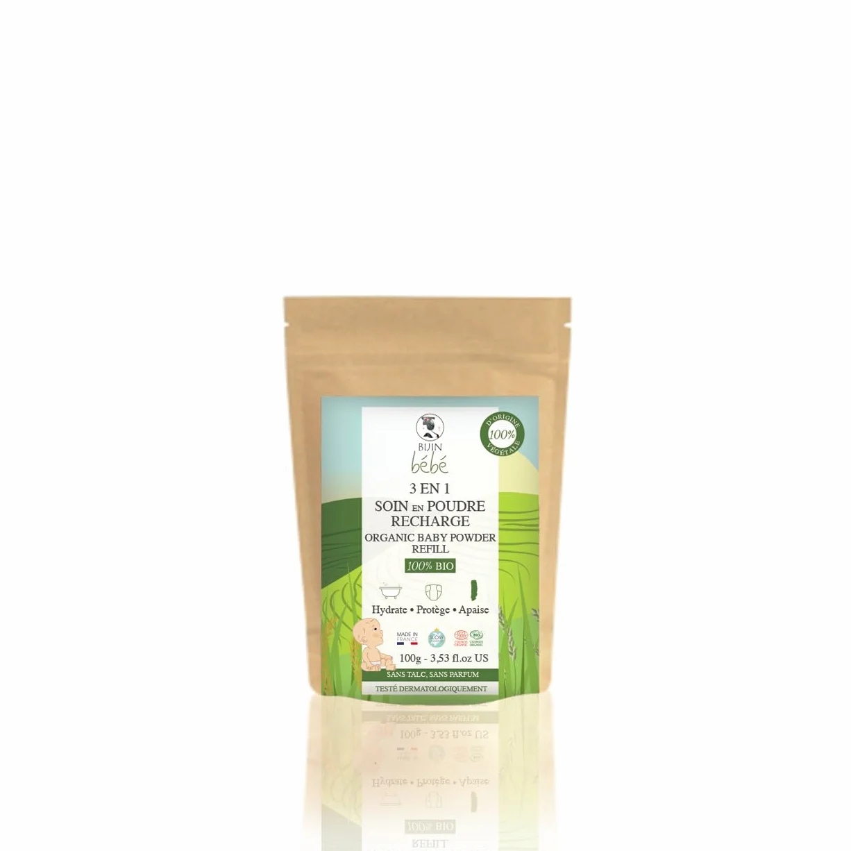 Proszek dla niemowląt bez talku, organiczny proszek do pielęgnacji niemowląt 3 w 1, 50 g, wymiana, kąpiel i pielęgnacja (100 g)
