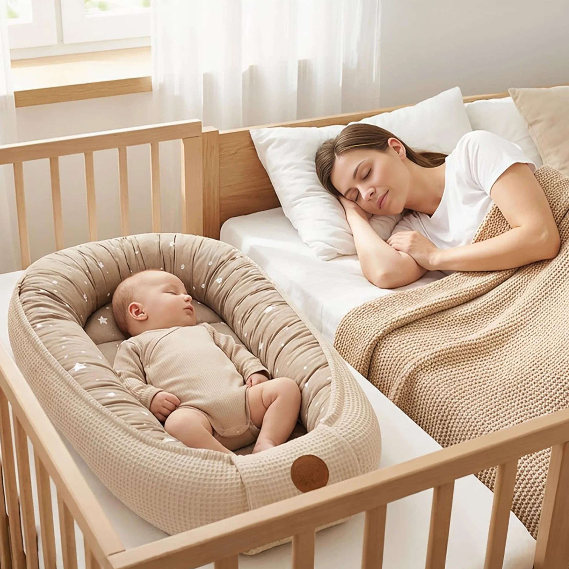 Ochraniacz niemowlęcy Babynest 90x50 cm - kokon Ręcznie robiony dwustronny bawełniany wafel z babynest jeleń brązowy
