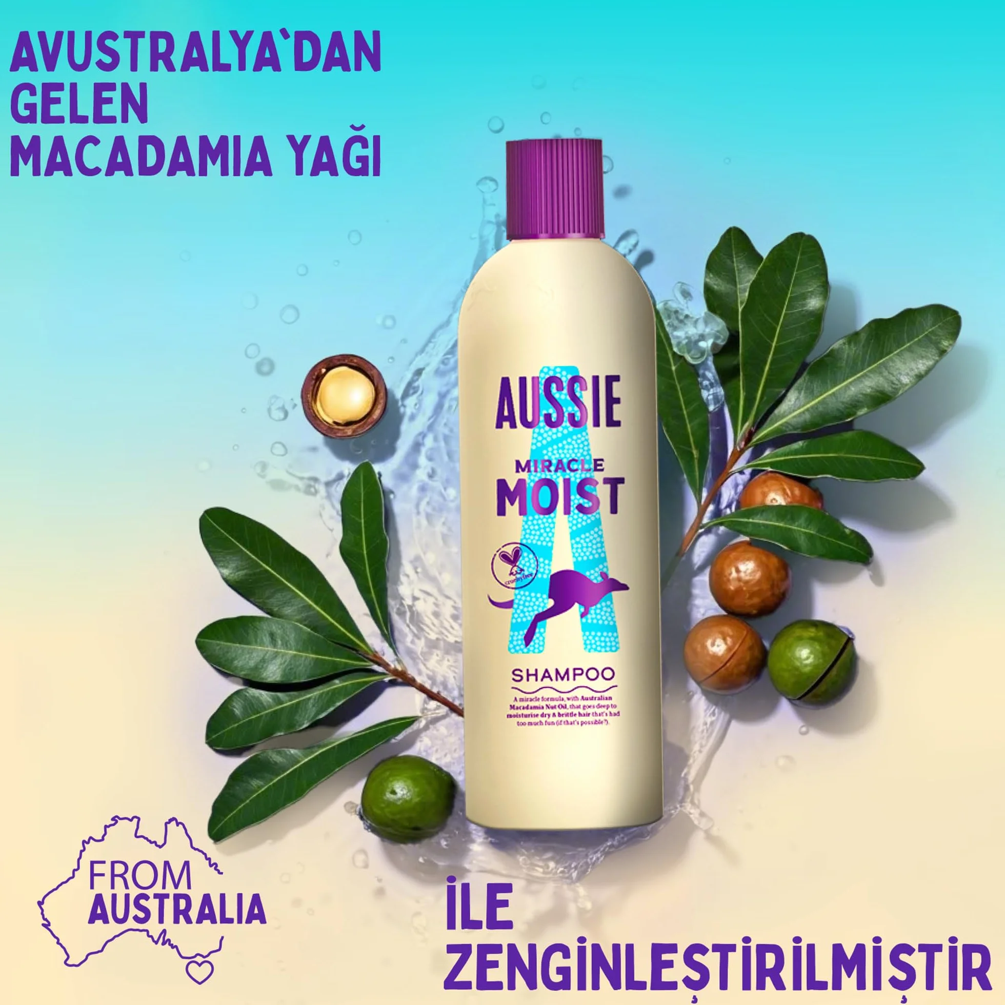 Aussie Szampon nawilżający Miracle Moist 1000 ml, formuła nawilżająca do rewitalizacji i naprawy suchych i delikatnych włosów, z olejkiem z australijskich orzechów makadamia