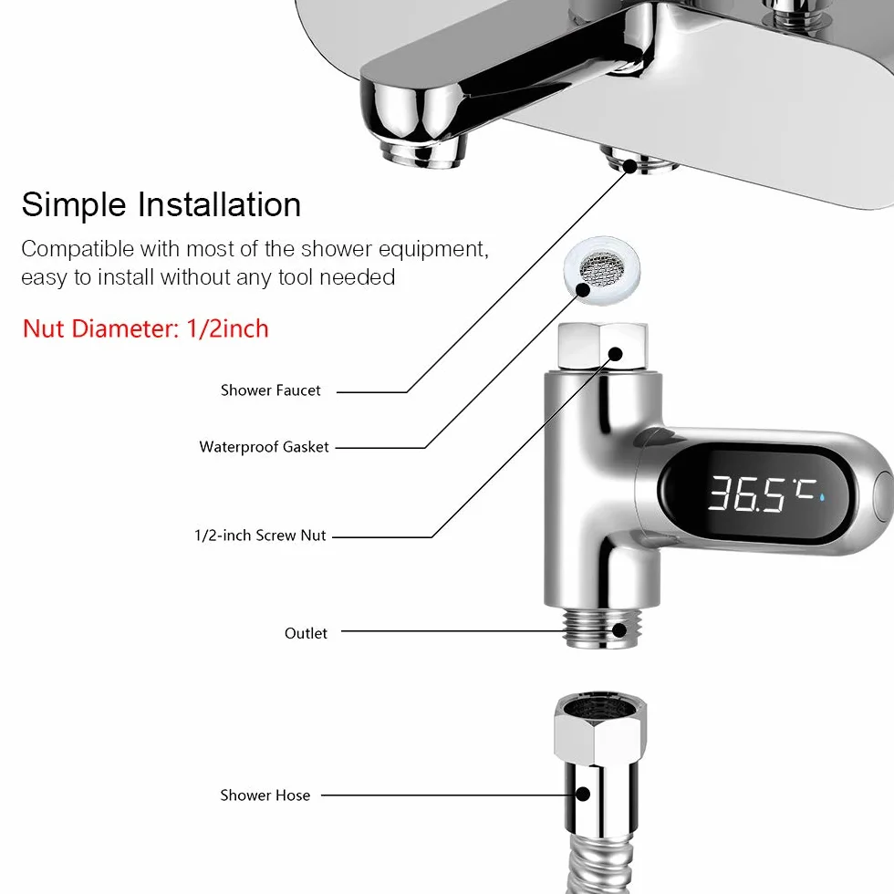 Cyfrowy wyświetlacz LED pod prysznic 0~100 ℃ Termometr do kąpieli dla niemowląt Celsjusza/Fahrenheita wyświetlacz obracający się o 360° do domu kuchni łazienki cyfrowy termometr prysznicowy