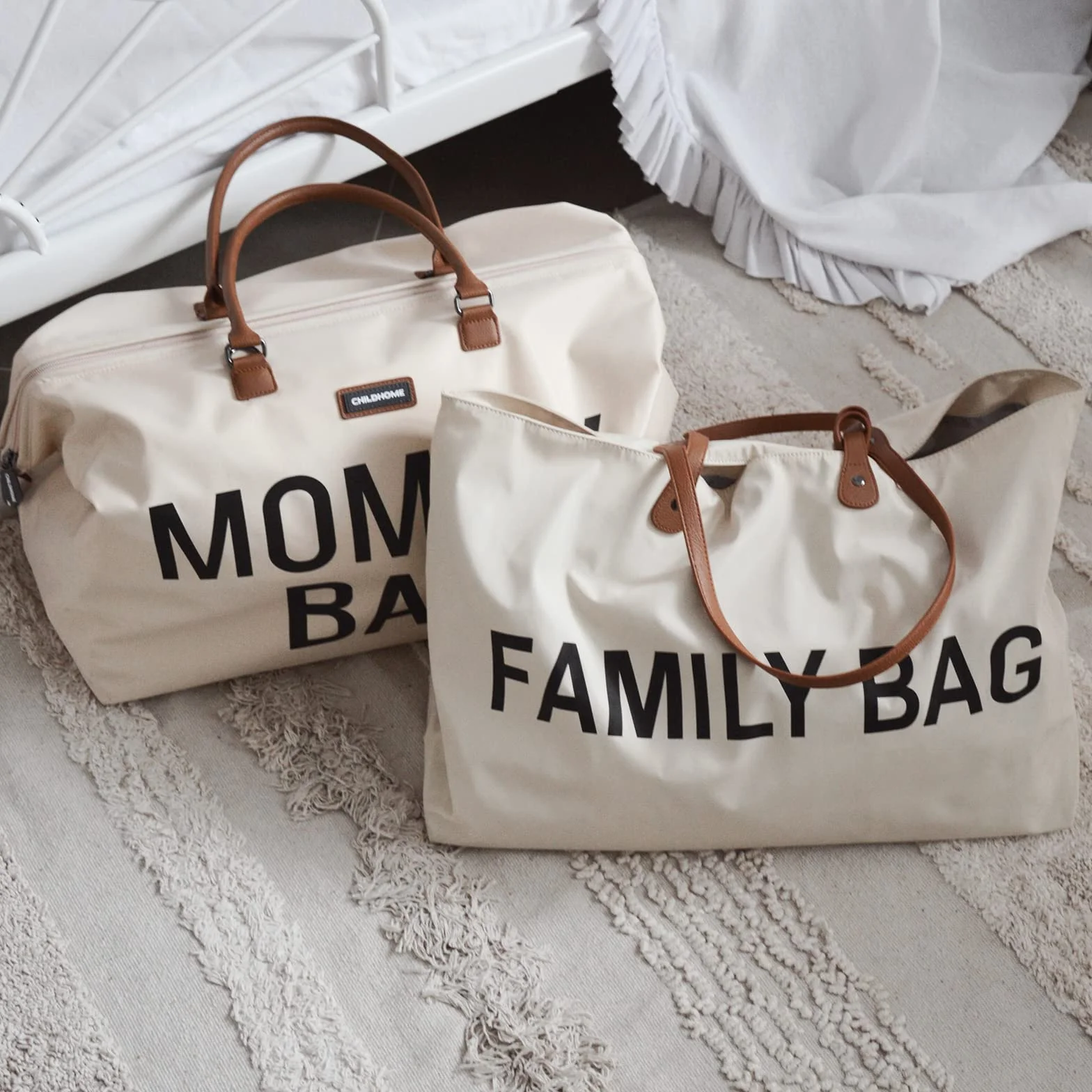 CHILDHOME, Mommy Bag, torba na pieluchy, dla kobiet w ciąży, torba podróżna, duża pojemność, mata do przewijania, regulowany pasek na ramię, izolowana kieszeń, przejście na walizkę, ekru/czarna