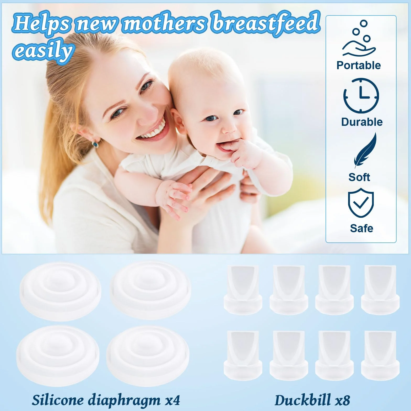 12 Szt. Części Zamiennych do Laktatora Mom Cozy M5, 8 Zaworów Duckbill i 4 Silikonowe Membrany Kompatybilne z Momcozy M5