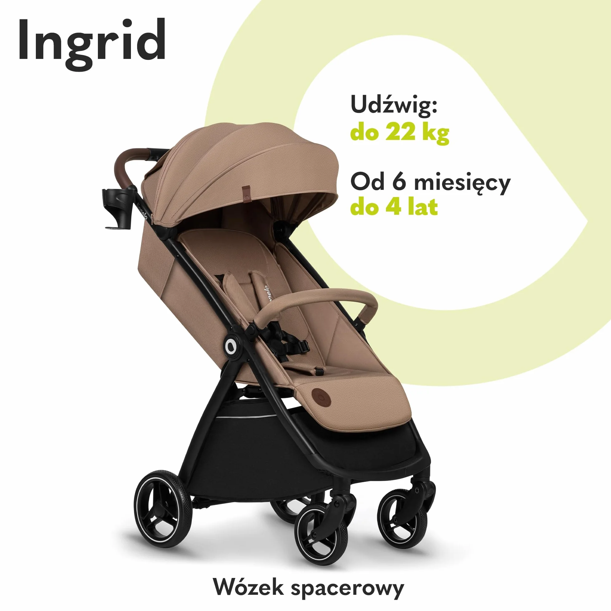 LIONELO INGRID Spacerowy Wózek Dziecięcy do 22 kg od 6 m do 4 lat Duże Obrotowe Koła 360° Pełna Amortyzacja Składany Jedną Ręką Regulacja Oparcia i Podnóżka Duży Kosz Daszek XXL (Beżowy)